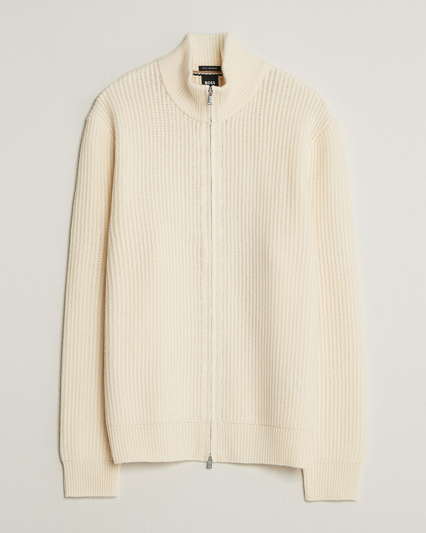 Uomini | Maglieria | BOSS BLACK | Fiocco Wool/Cashmere Full Zip Open White