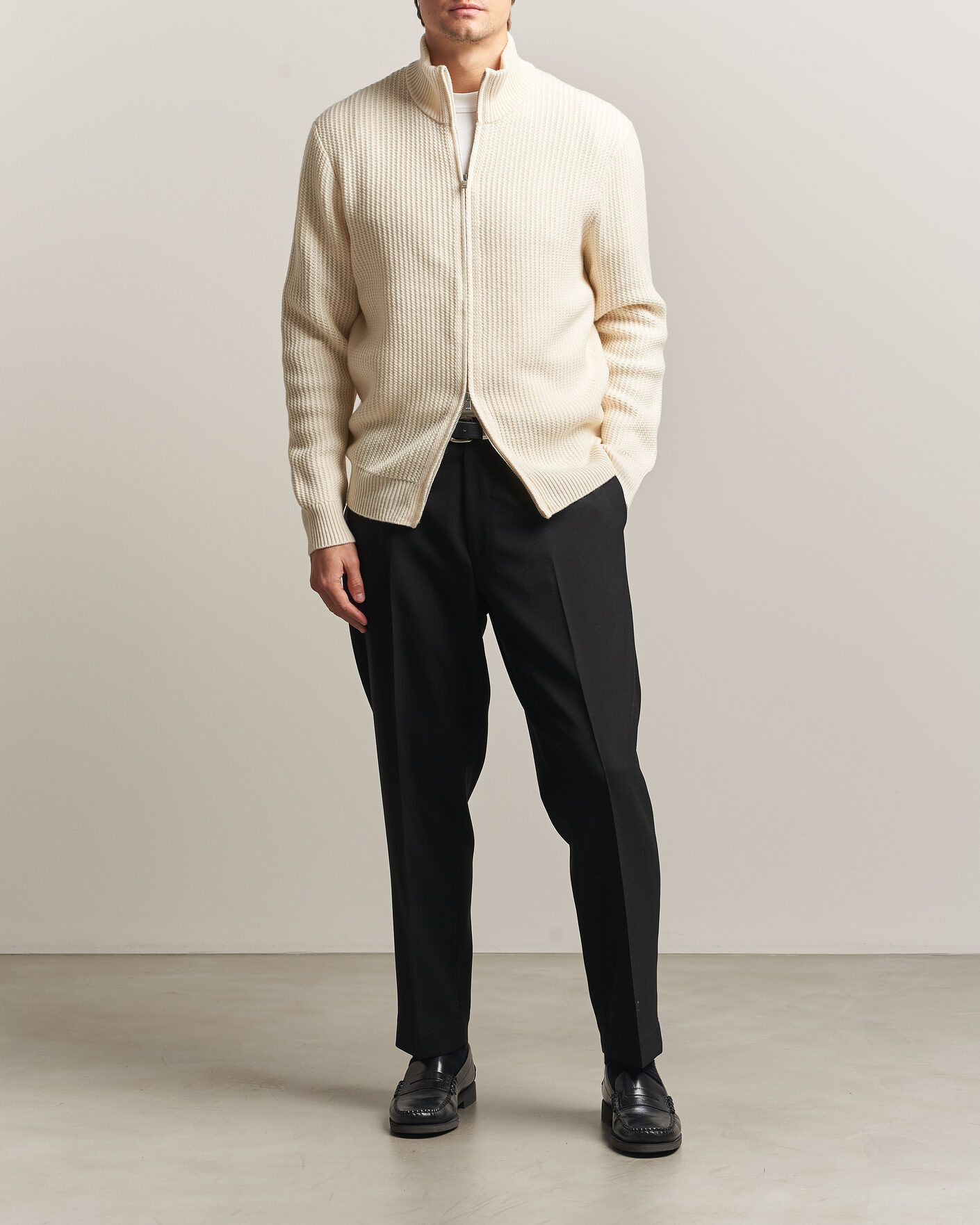 Uomini | Maglieria | BOSS BLACK | Fiocco Wool/Cashmere Full Zip Open White
