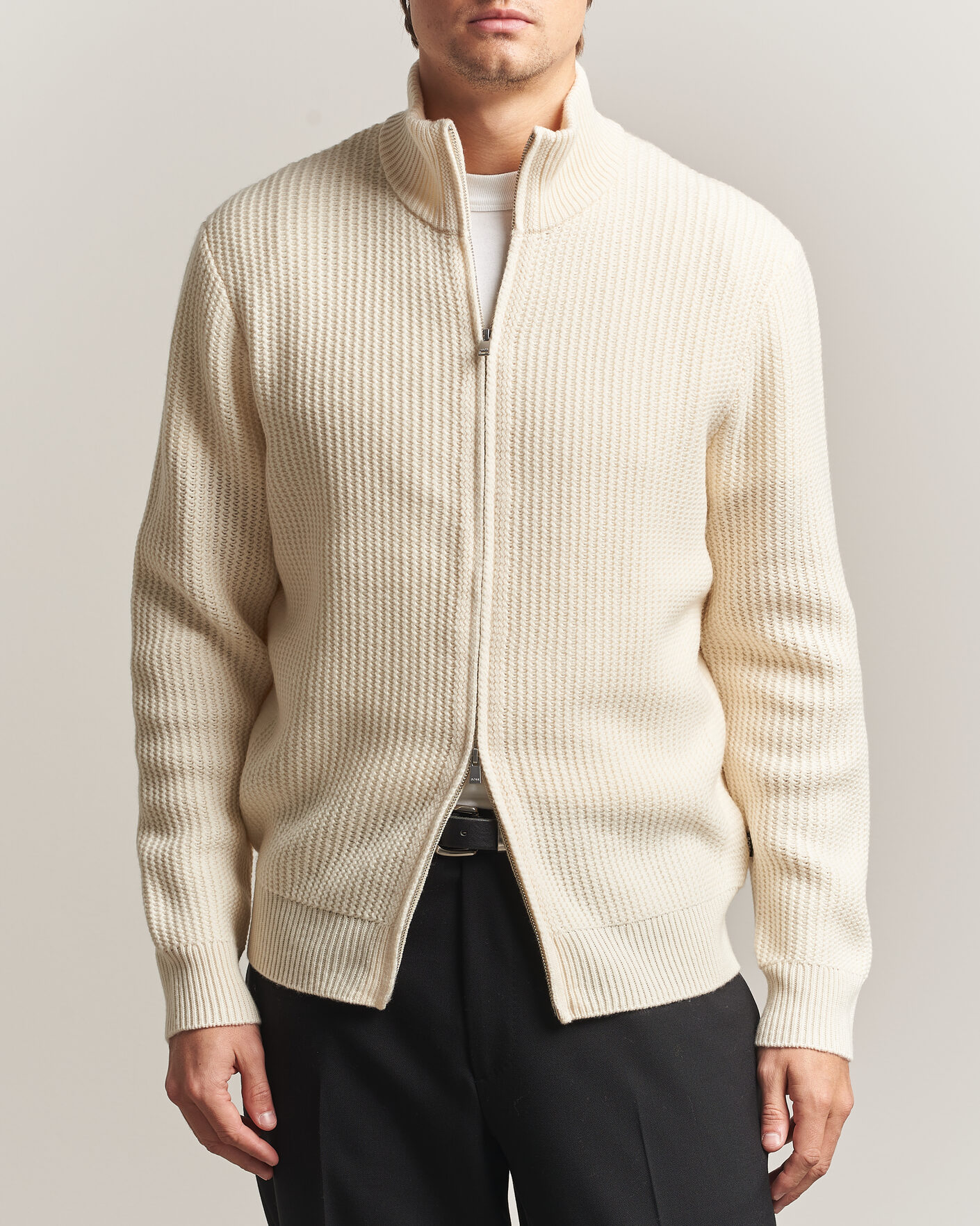 Uomini | Maglieria | BOSS BLACK | Fiocco Wool/Cashmere Full Zip Open White