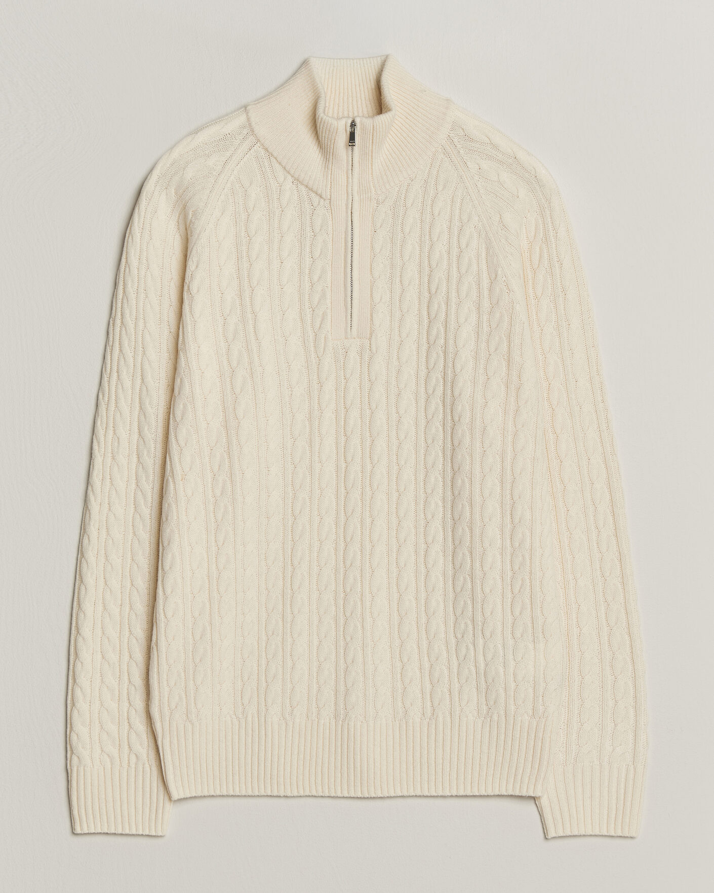 Uomini | Maglieria | BOSS BLACK | Furore Wool/Cashmere Cable Half Zip Open White
