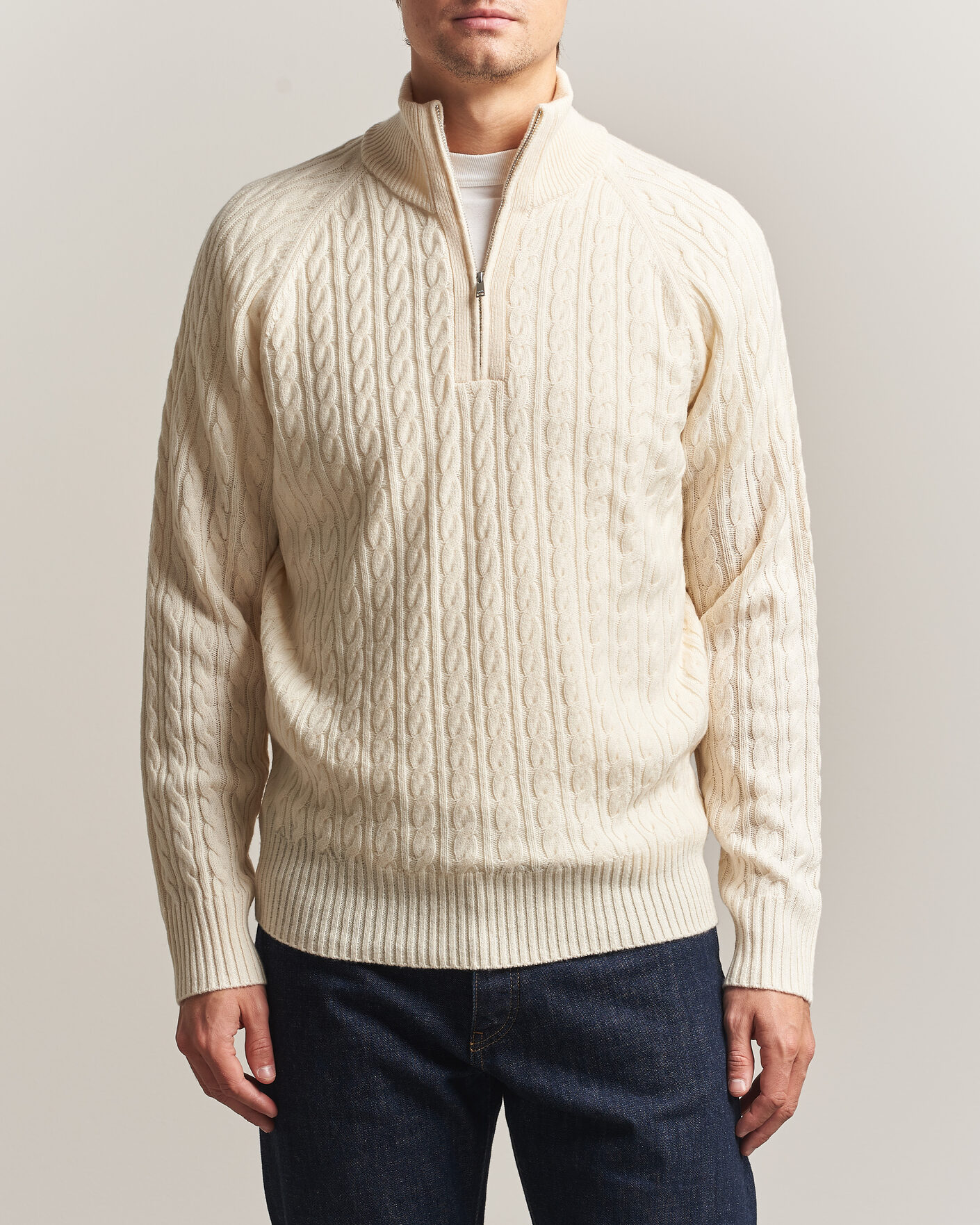 Uomini | Maglieria | BOSS BLACK | Furore Wool/Cashmere Cable Half Zip Open White