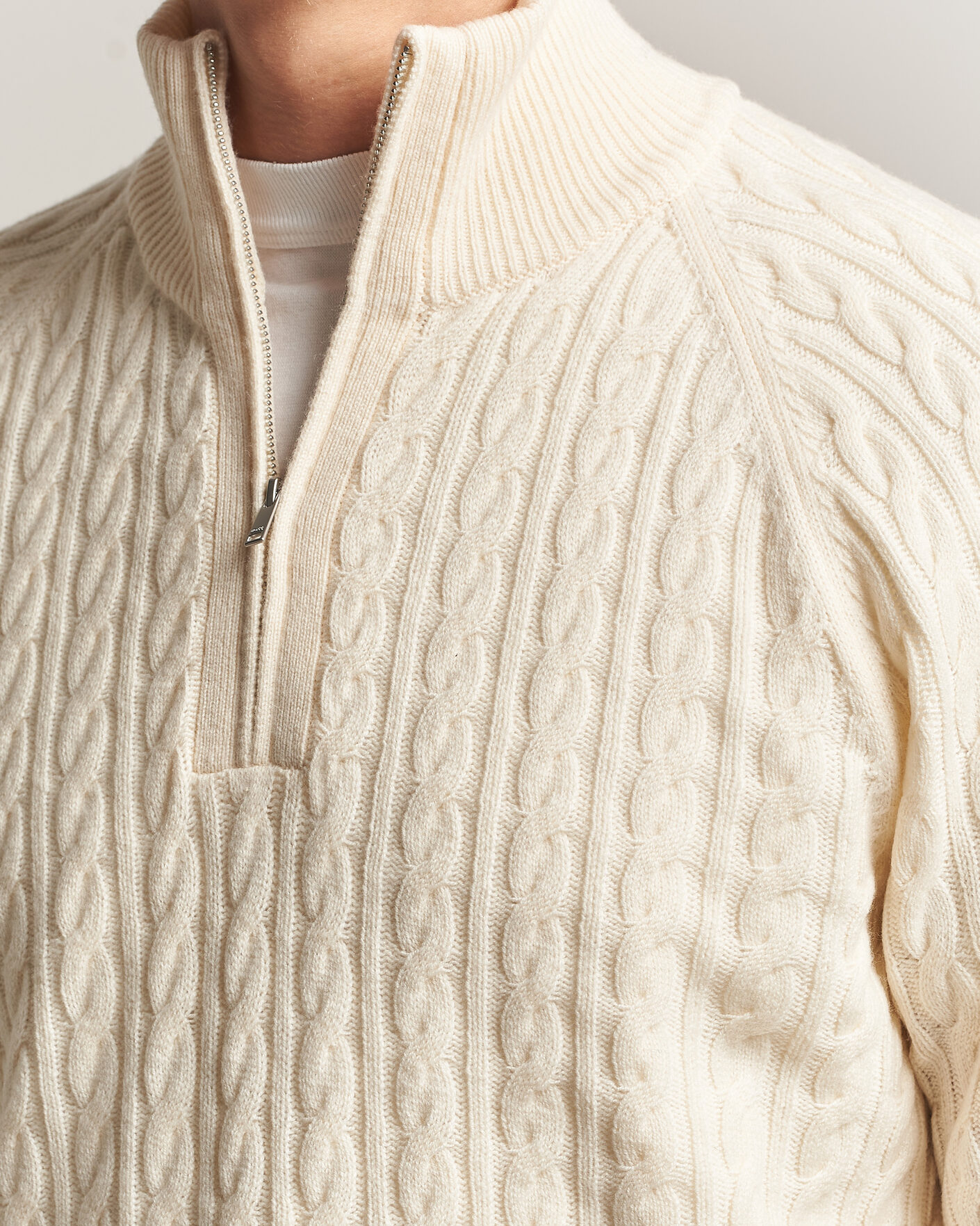 Uomini | Maglieria | BOSS BLACK | Furore Wool/Cashmere Cable Half Zip Open White