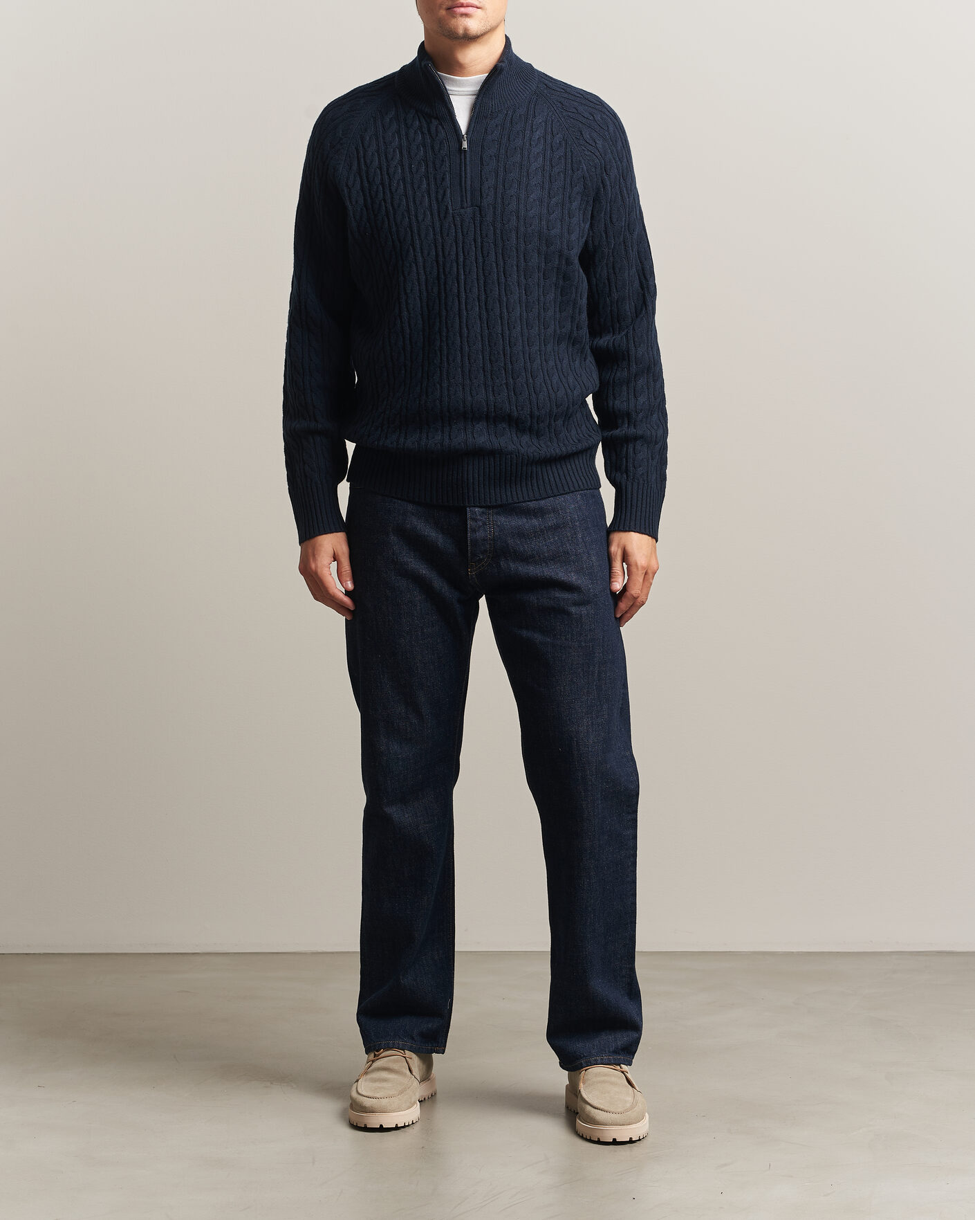 Uomini | Maglieria | BOSS BLACK | Furore Wool/Cashmere Cable Half Zip Dark Blue