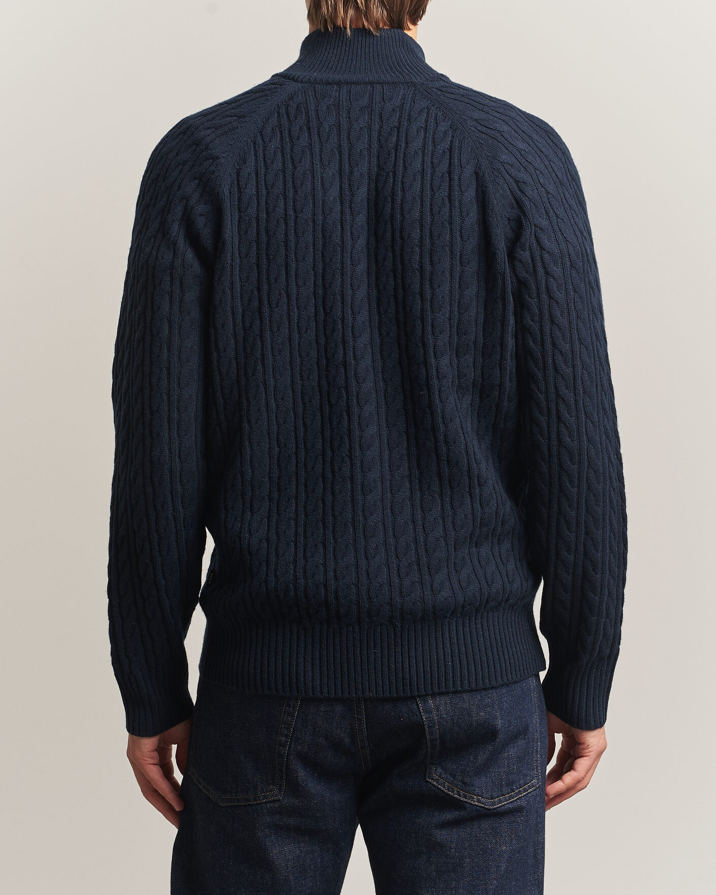 Uomini | Maglieria | BOSS BLACK | Furore Wool/Cashmere Cable Half Zip Dark Blue