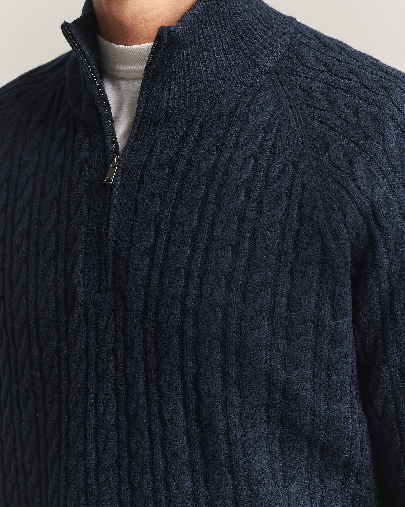 Uomini | Maglieria | BOSS BLACK | Furore Wool/Cashmere Cable Half Zip Dark Blue