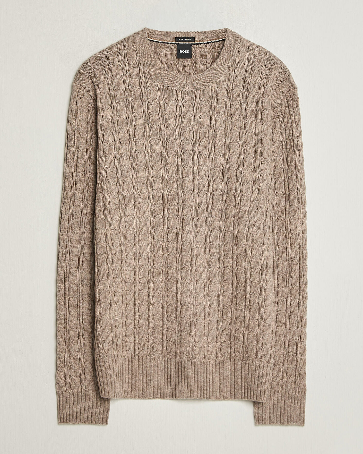 Uomini | Maglieria | BOSS BLACK | Furlan Wool/Cashmere Cable Crew Neck Open Brown