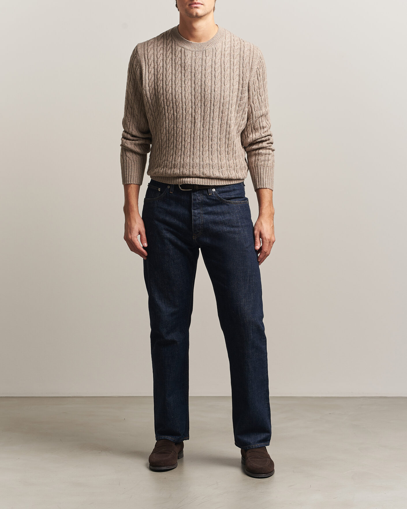 Uomini | Maglieria | BOSS BLACK | Furlan Wool/Cashmere Cable Crew Neck Open Brown