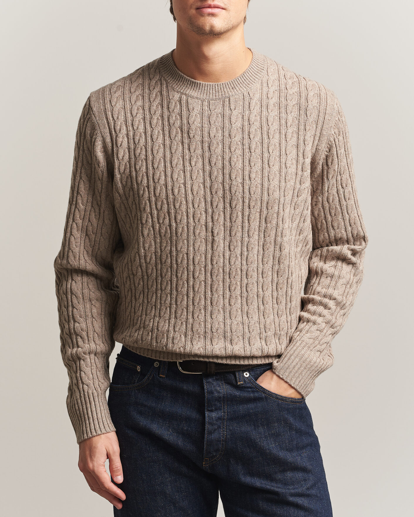 Uomini | Maglieria | BOSS BLACK | Furlan Wool/Cashmere Cable Crew Neck Open Brown