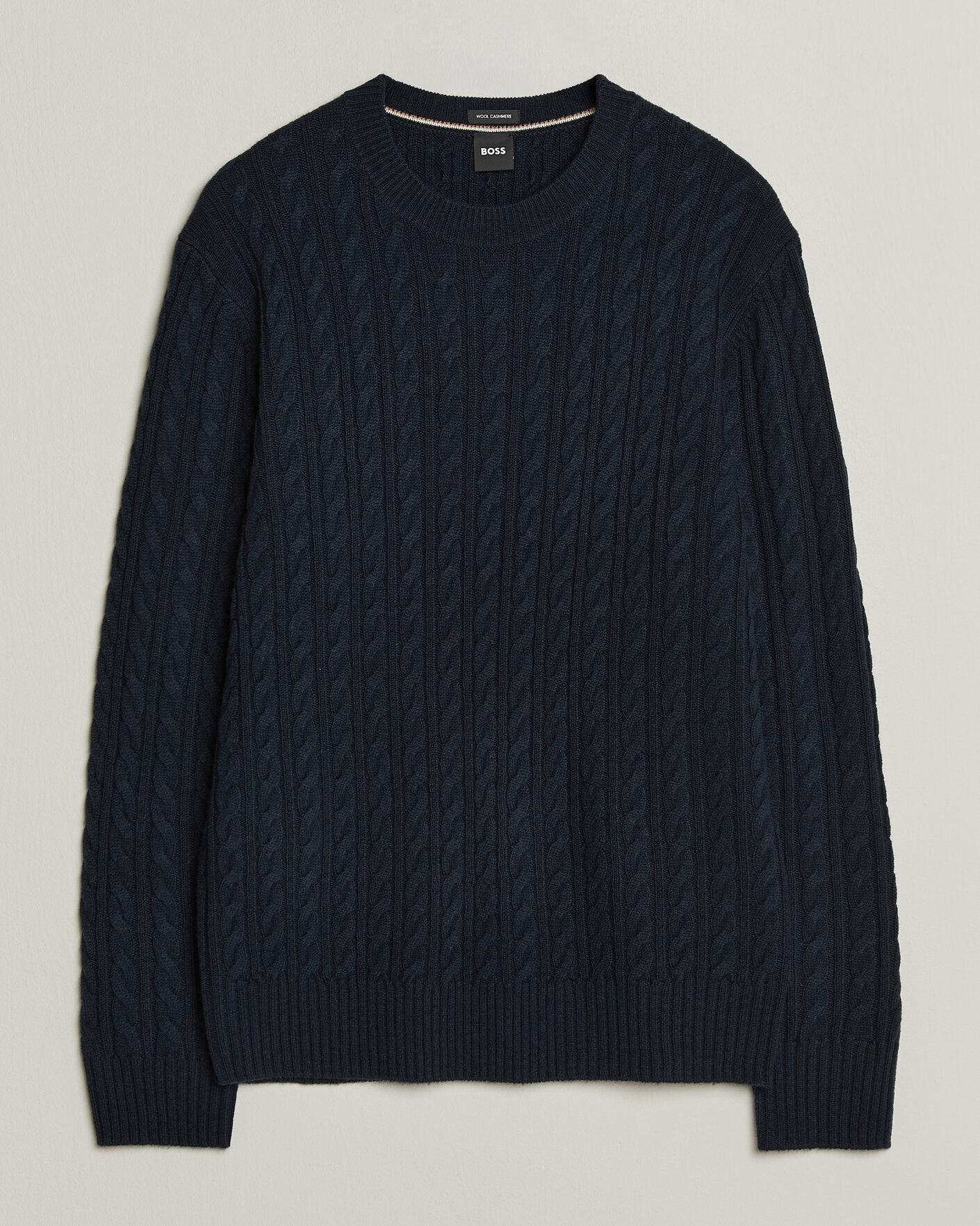Uomini | Maglieria | BOSS BLACK | Furlan Wool/Cashmere Cable Crew Neck Dark Blue