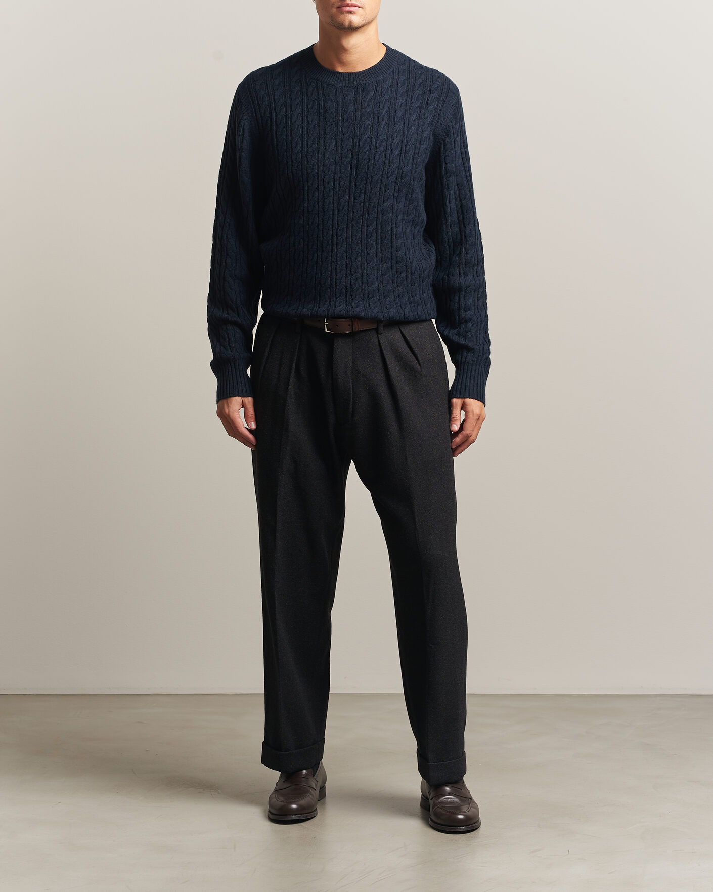 Uomini | Maglieria | BOSS BLACK | Furlan Wool/Cashmere Cable Crew Neck Dark Blue