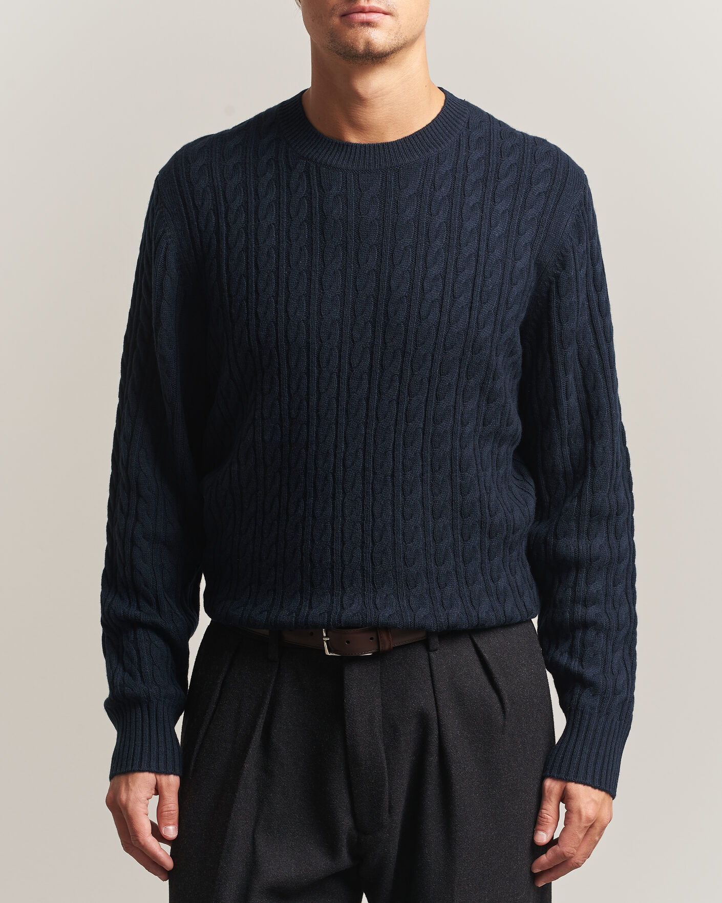 Uomini | Maglieria | BOSS BLACK | Furlan Wool/Cashmere Cable Crew Neck Dark Blue