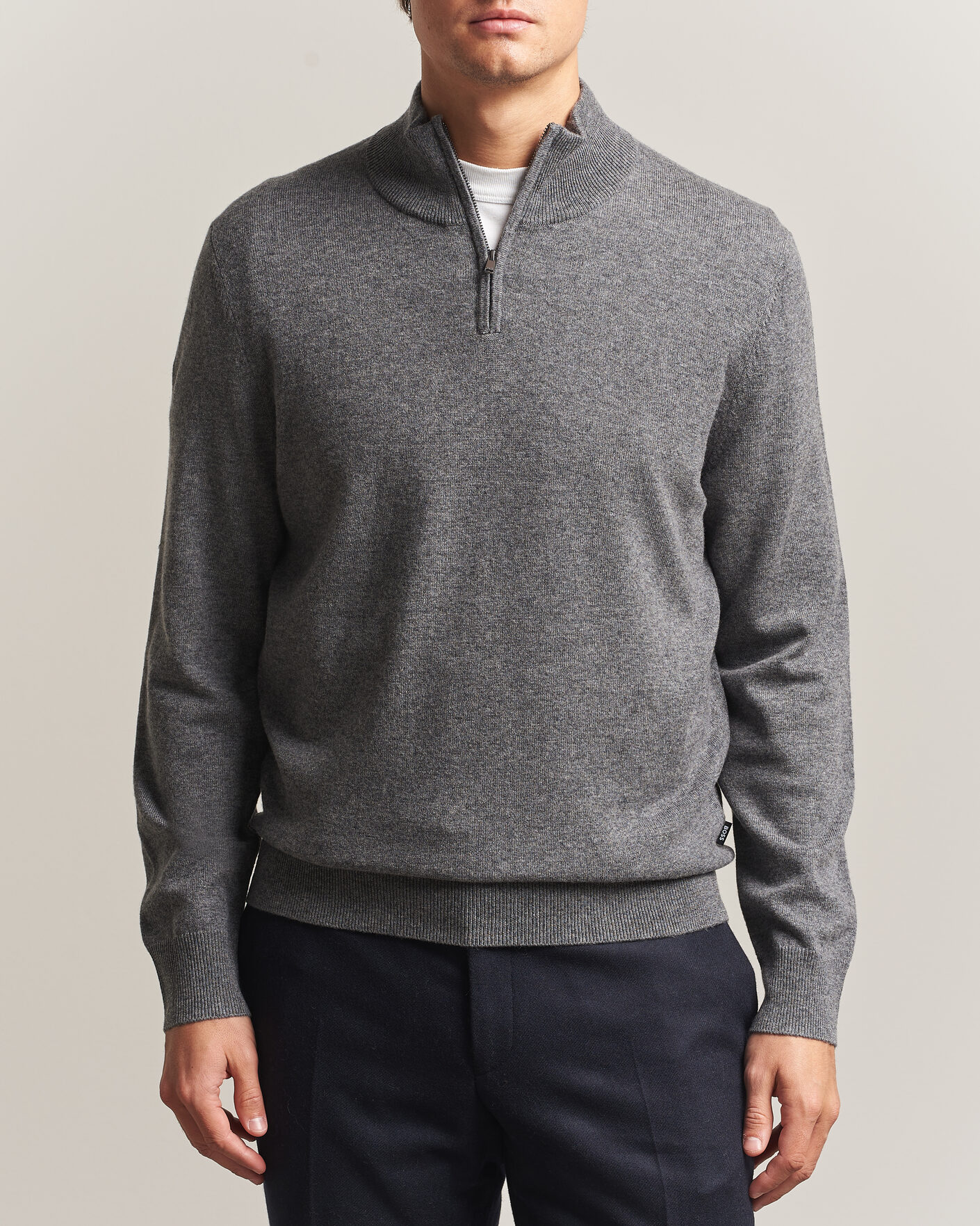 Uomini | Maglieria | BOSS BLACK | Hemarlo Wool/Cashmere Half Zip Medium Grey