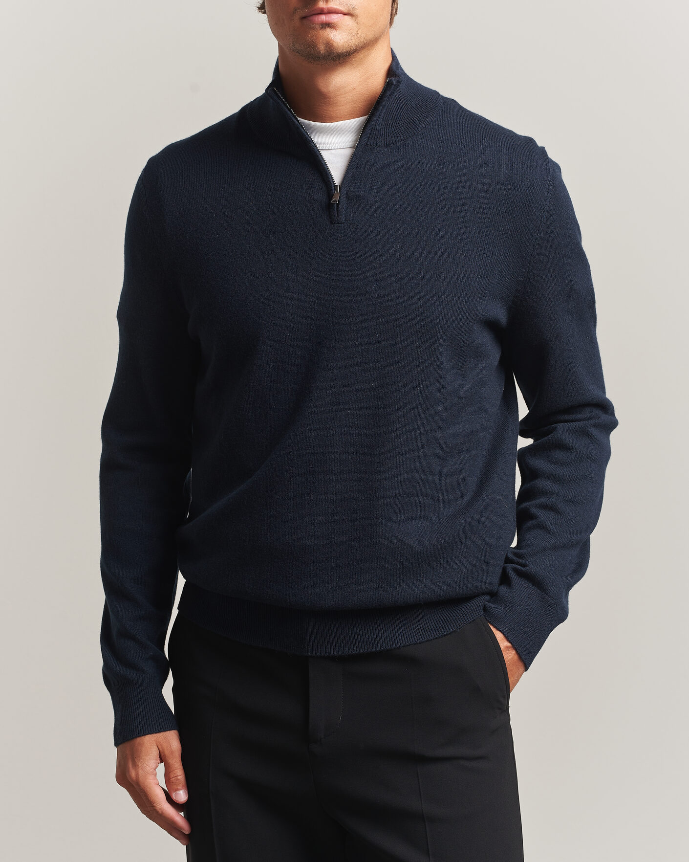 Uomini | Maglieria | BOSS BLACK | Hemarlo Wool/Cashmere Half Zip Dark Blue