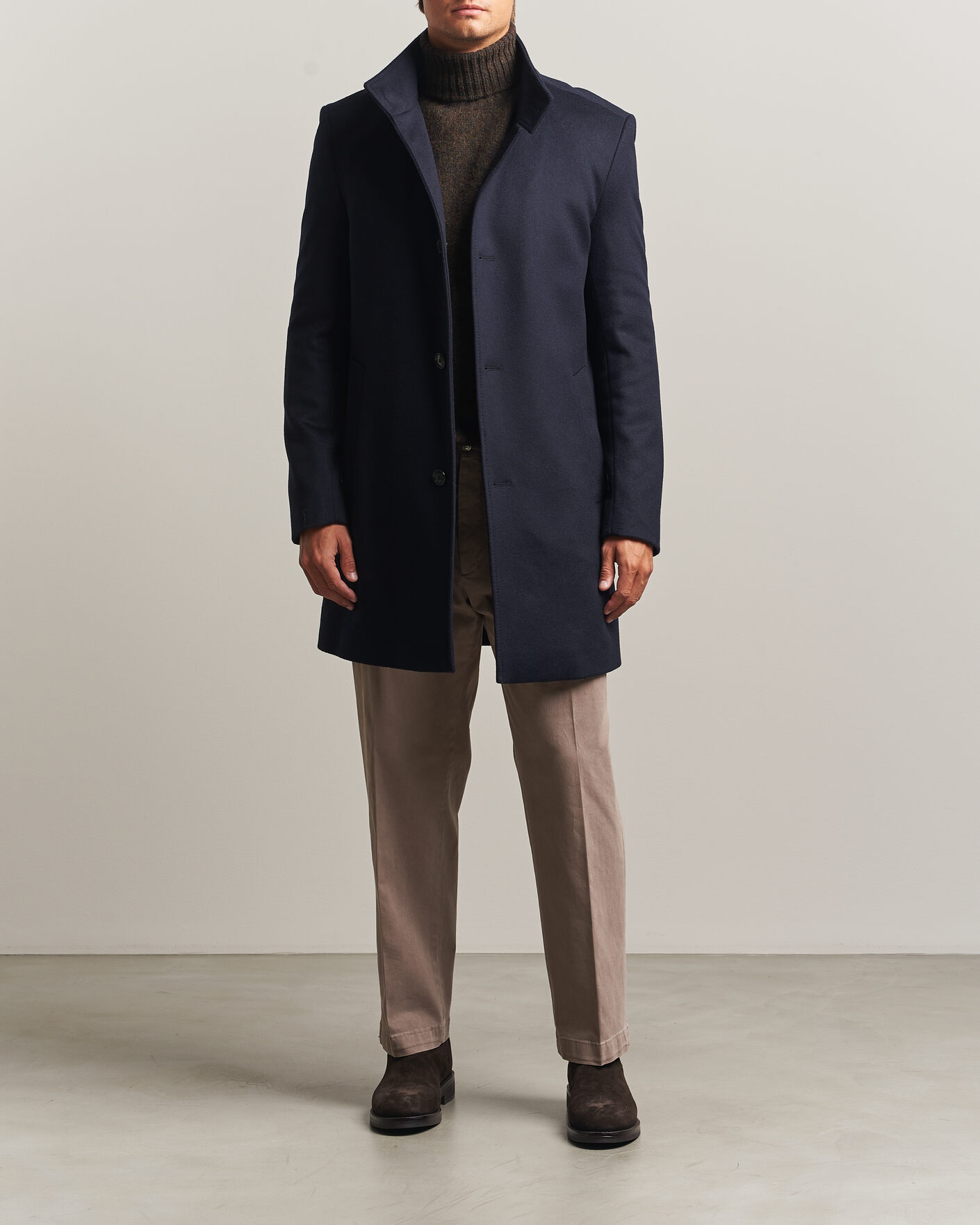 Uomini | Giacche | BOSS BLACK | Hyde Wool Stand Up Collar Coat Dark Blue