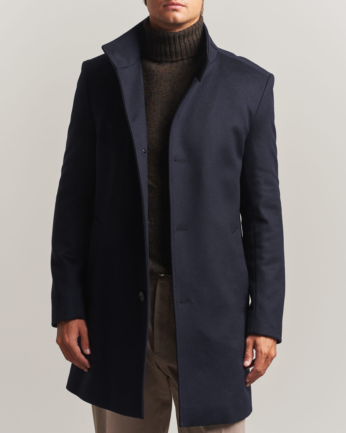 Uomini | Giacche | BOSS BLACK | Hyde Wool Stand Up Collar Coat Dark Blue