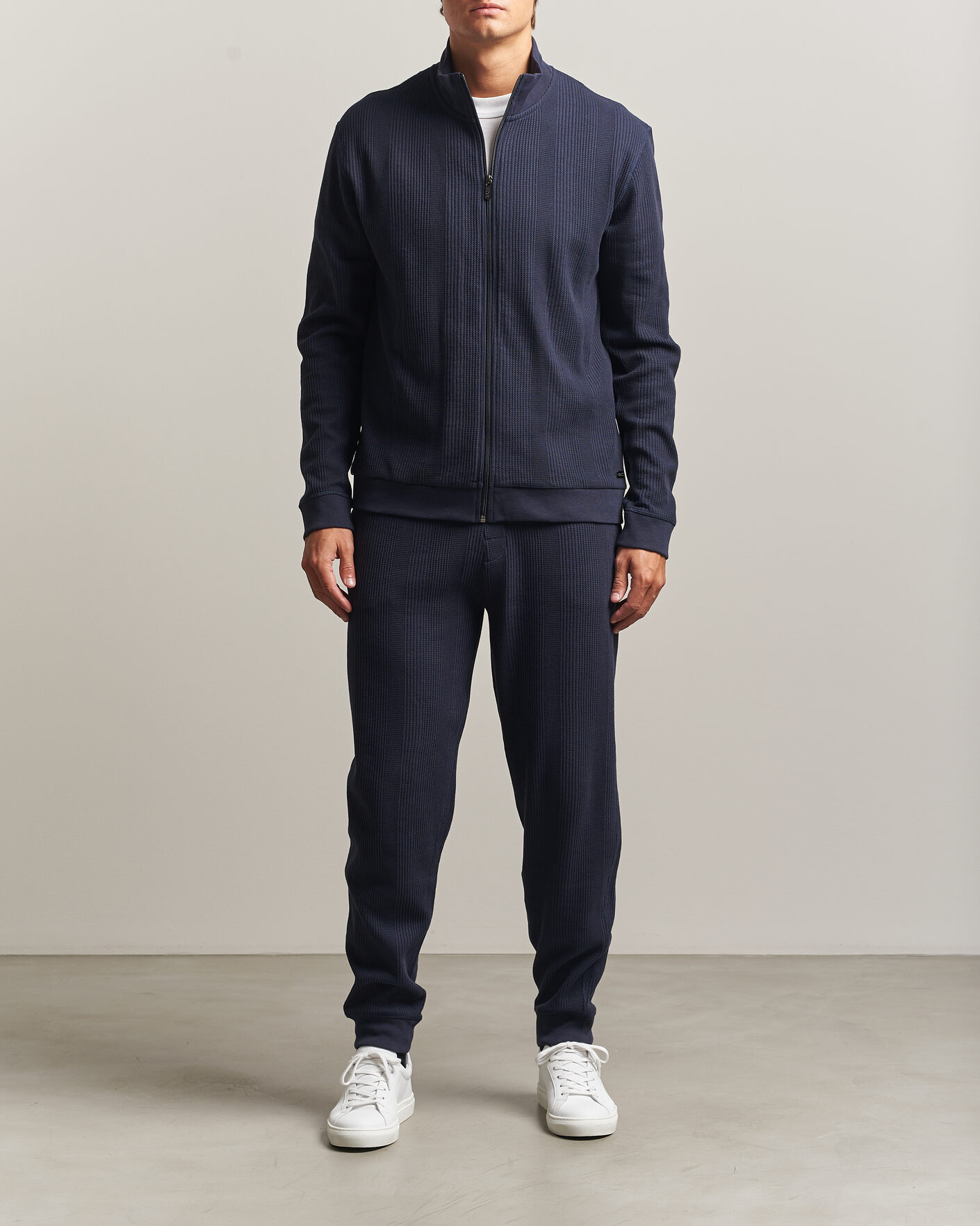 Uomini | Maglieria | BOSS BLACK | Structured Loungewear Full Zip Dark Blue