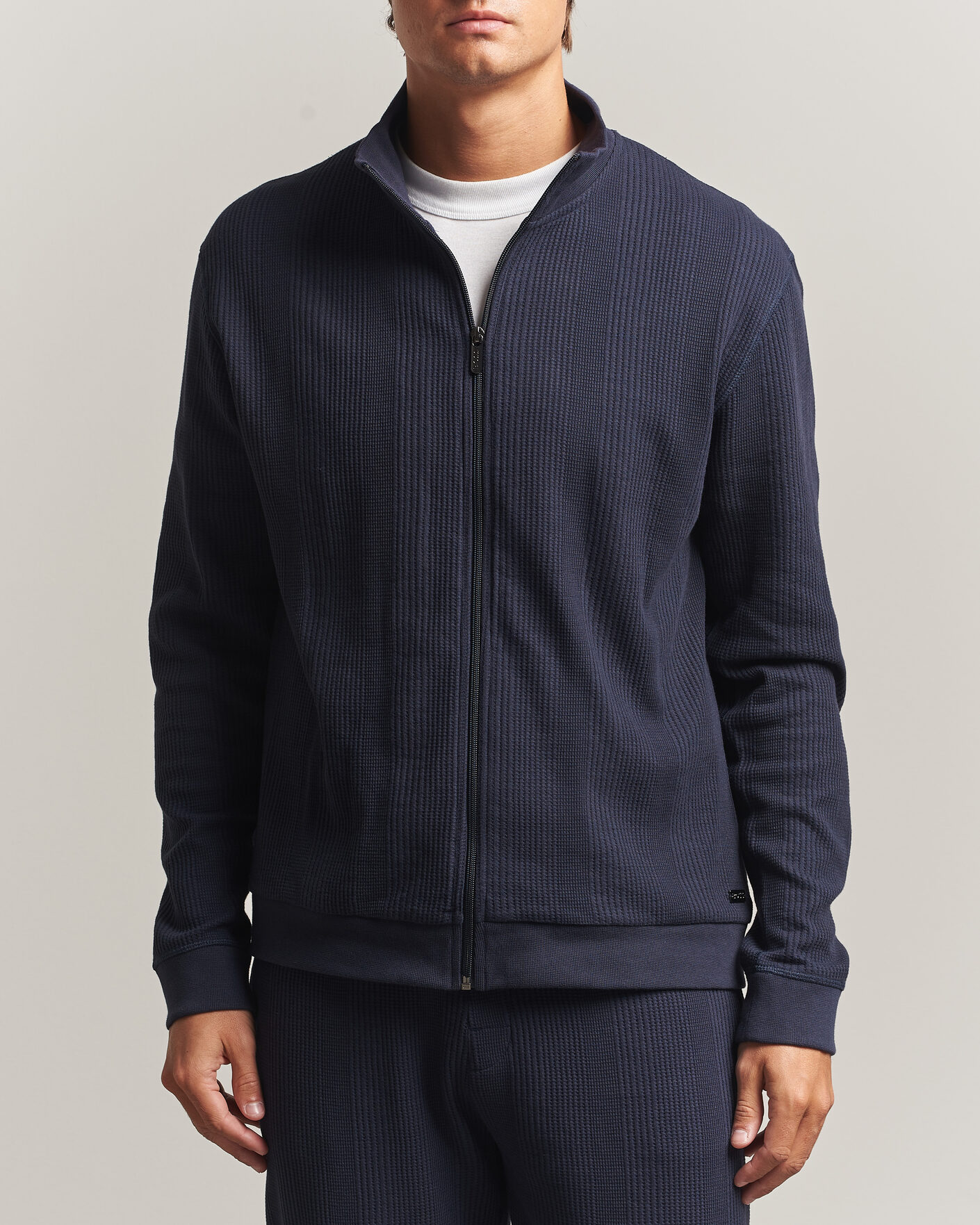 Uomini | Maglieria | BOSS BLACK | Structured Loungewear Full Zip Dark Blue