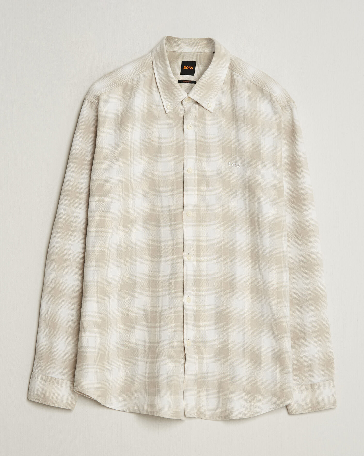 Uomini | Camicie | BOSS ORANGE | Rickert Brushed Cotton Checked Shirt Light Beige