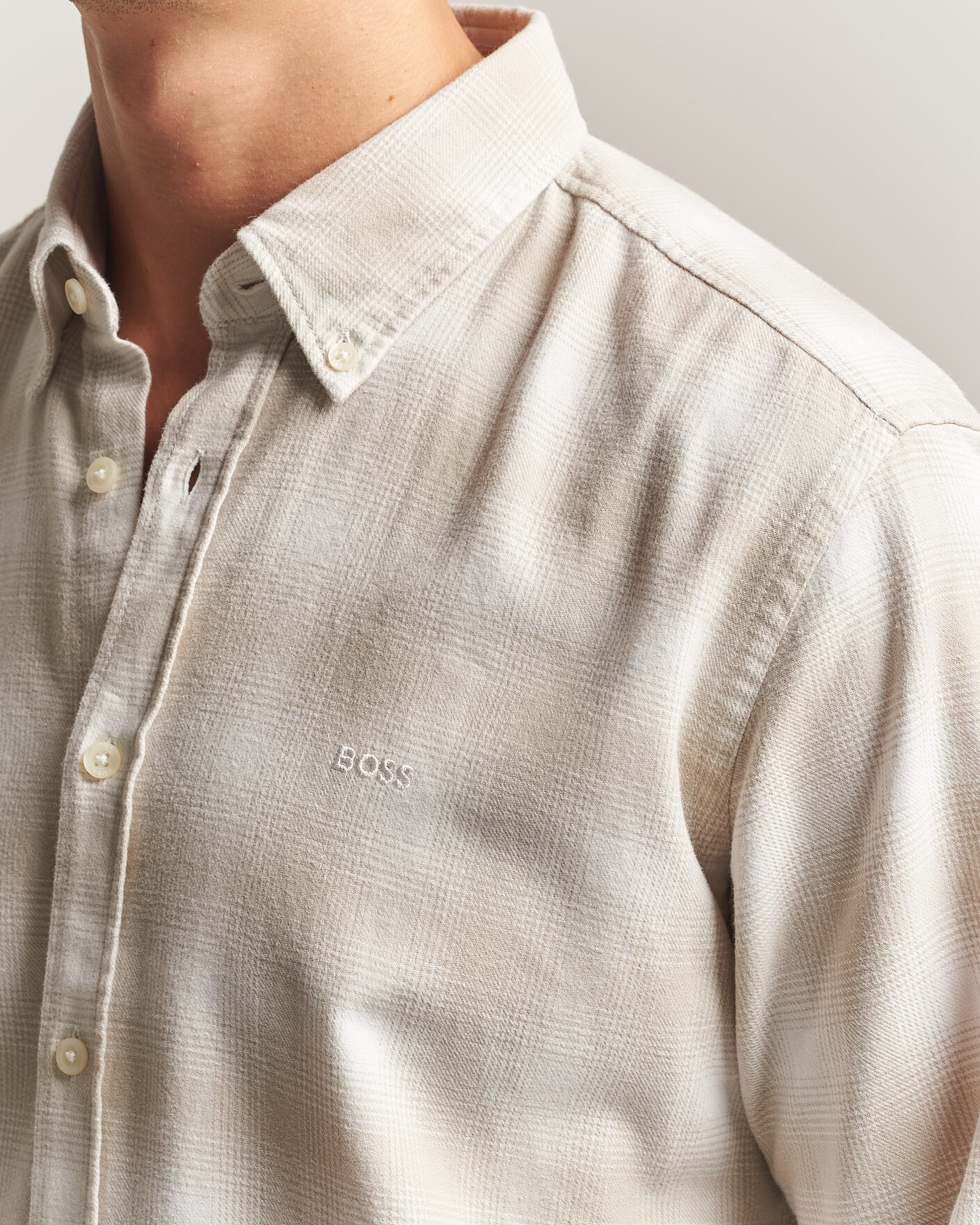 Uomini | Camicie | BOSS ORANGE | Rickert Brushed Cotton Checked Shirt Light Beige