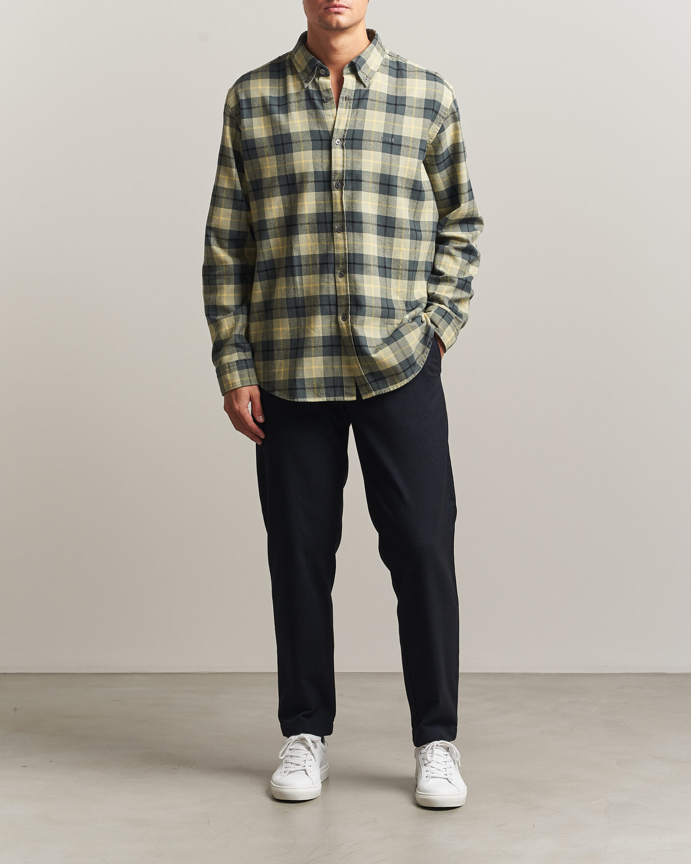 Uomini | Camicie | BOSS ORANGE | Rickert Brushed Cotton Checked Shirt Open Green