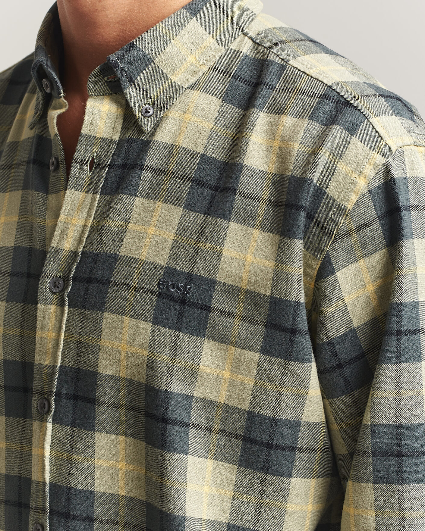 Uomini | Camicie | BOSS ORANGE | Rickert Brushed Cotton Checked Shirt Open Green
