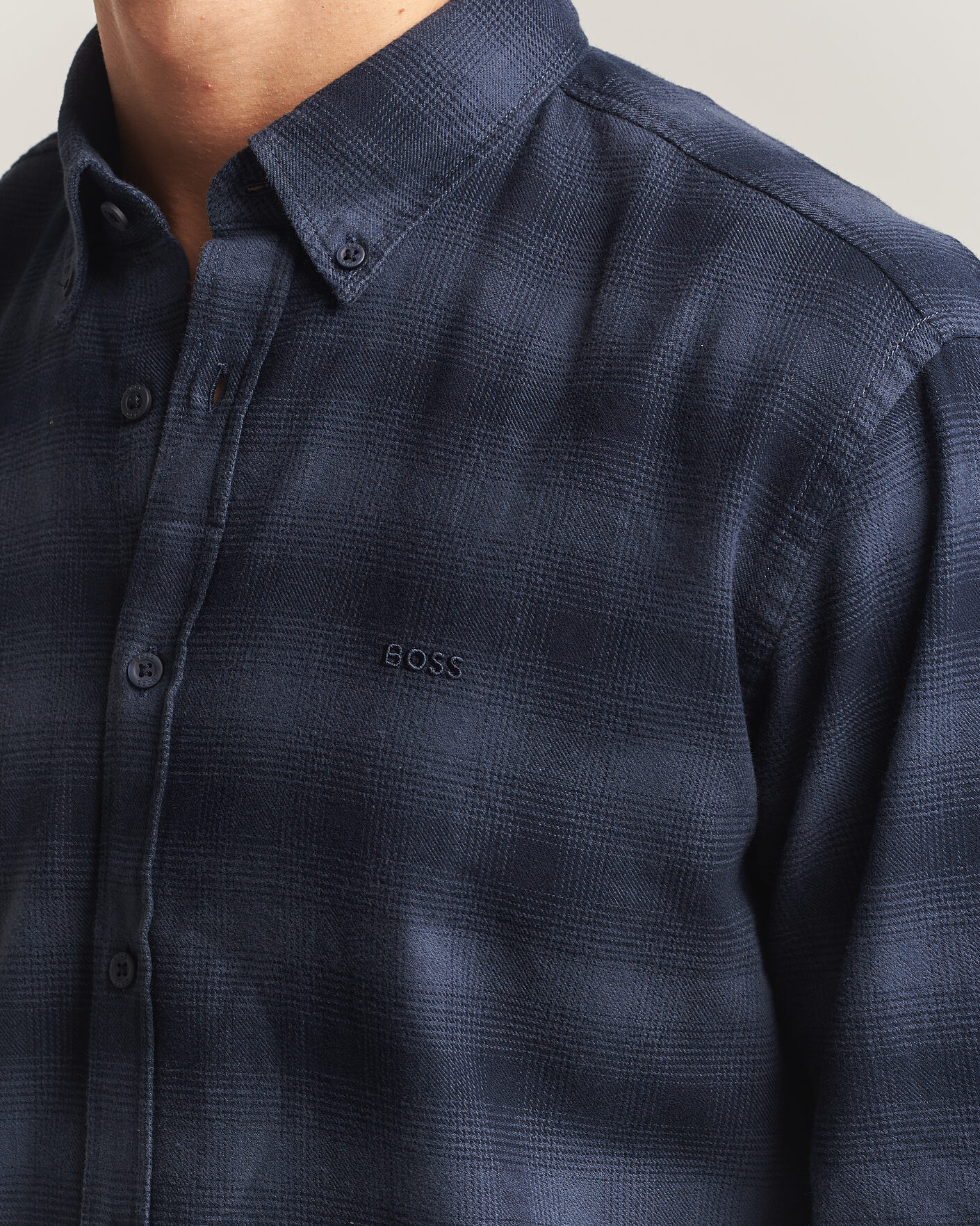 Uomini | Camicie | BOSS ORANGE | Rickert Brushed Cotton Checked Shirt Dark Blue