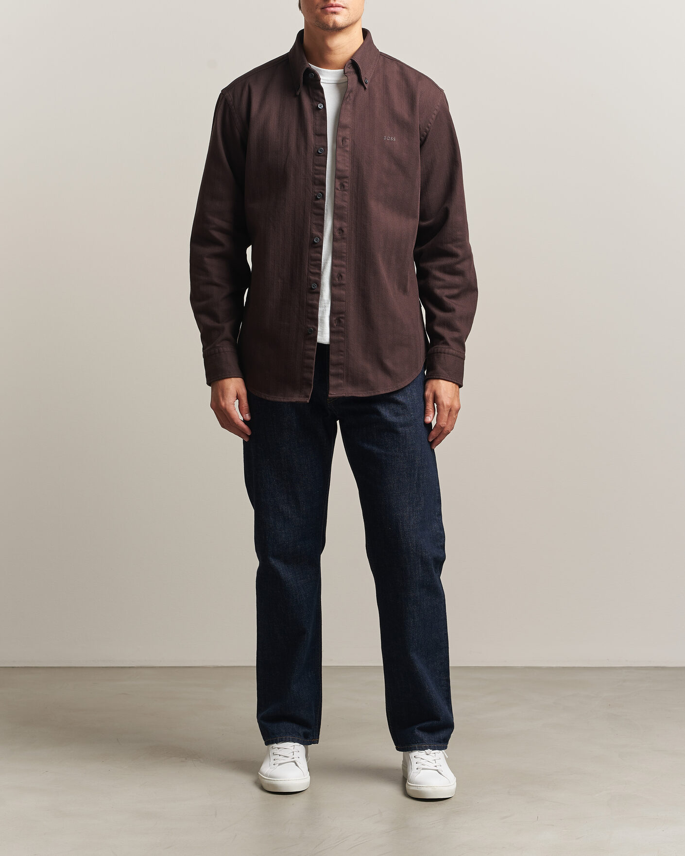 Uomini | Camicie | BOSS ORANGE | Ricopuls Brushed Herringbone Shirt Dark Brown