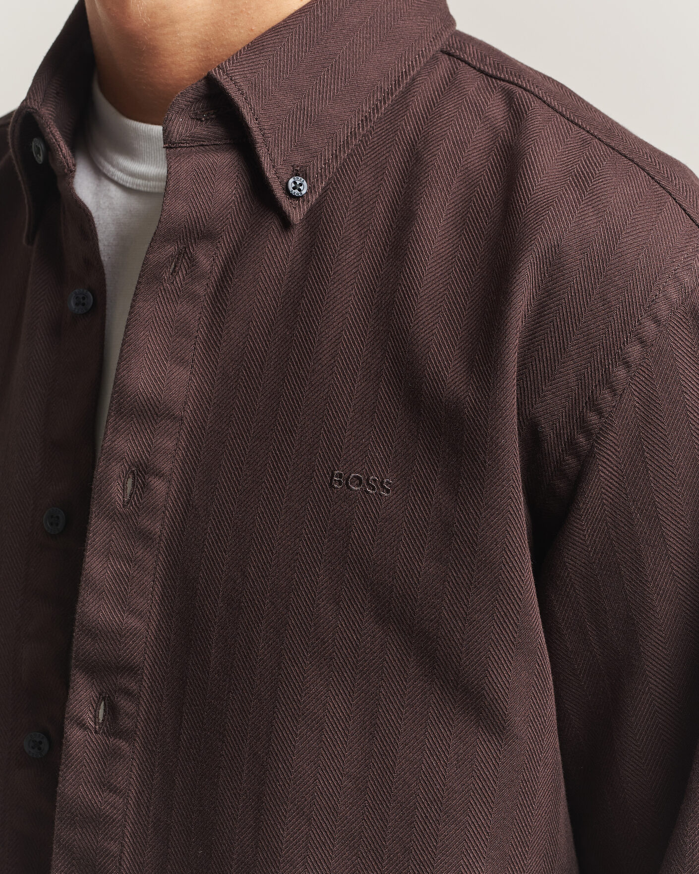 Uomini | Camicie | BOSS ORANGE | Ricopuls Brushed Herringbone Shirt Dark Brown