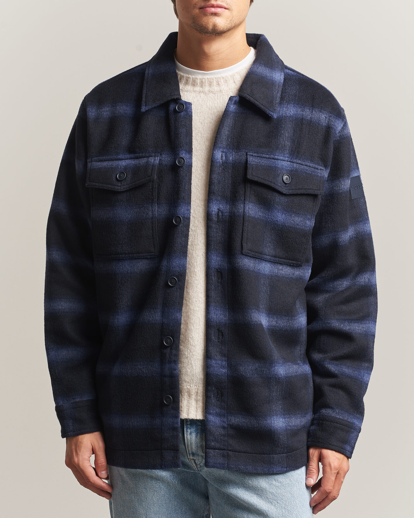 Uomini | Giacche | BOSS ORANGE | Losky Flannel Checked Overshirt Dark Blue