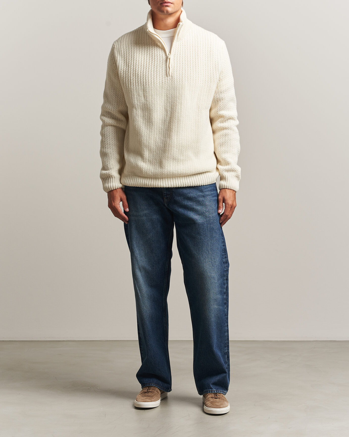 Uomini | Maglieria | BOSS ORANGE | Kenter Wool Knitted Half Zip Open White