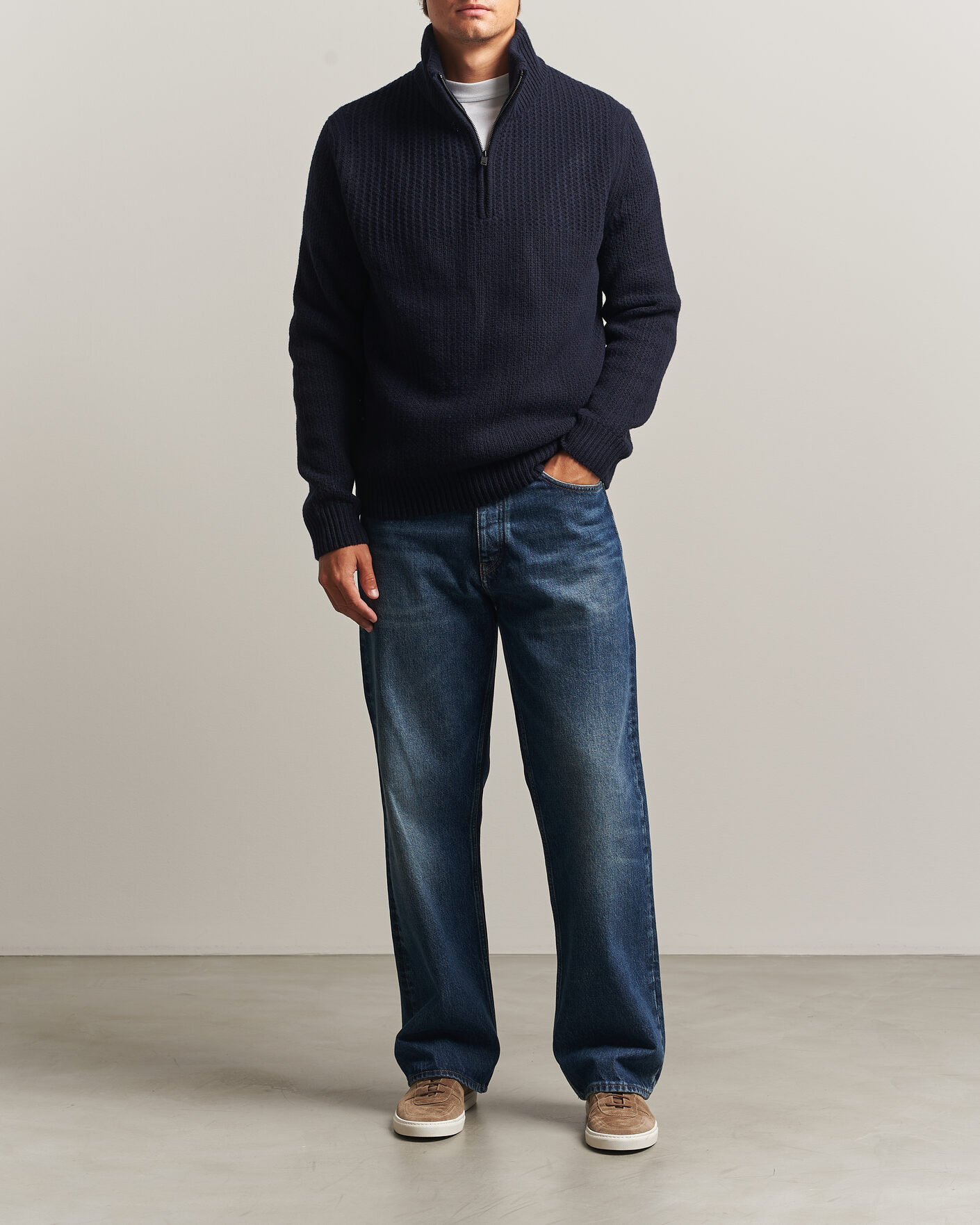 Uomini | Maglieria | BOSS ORANGE | Kenter Wool Knitted Half Zip Dark Blue
