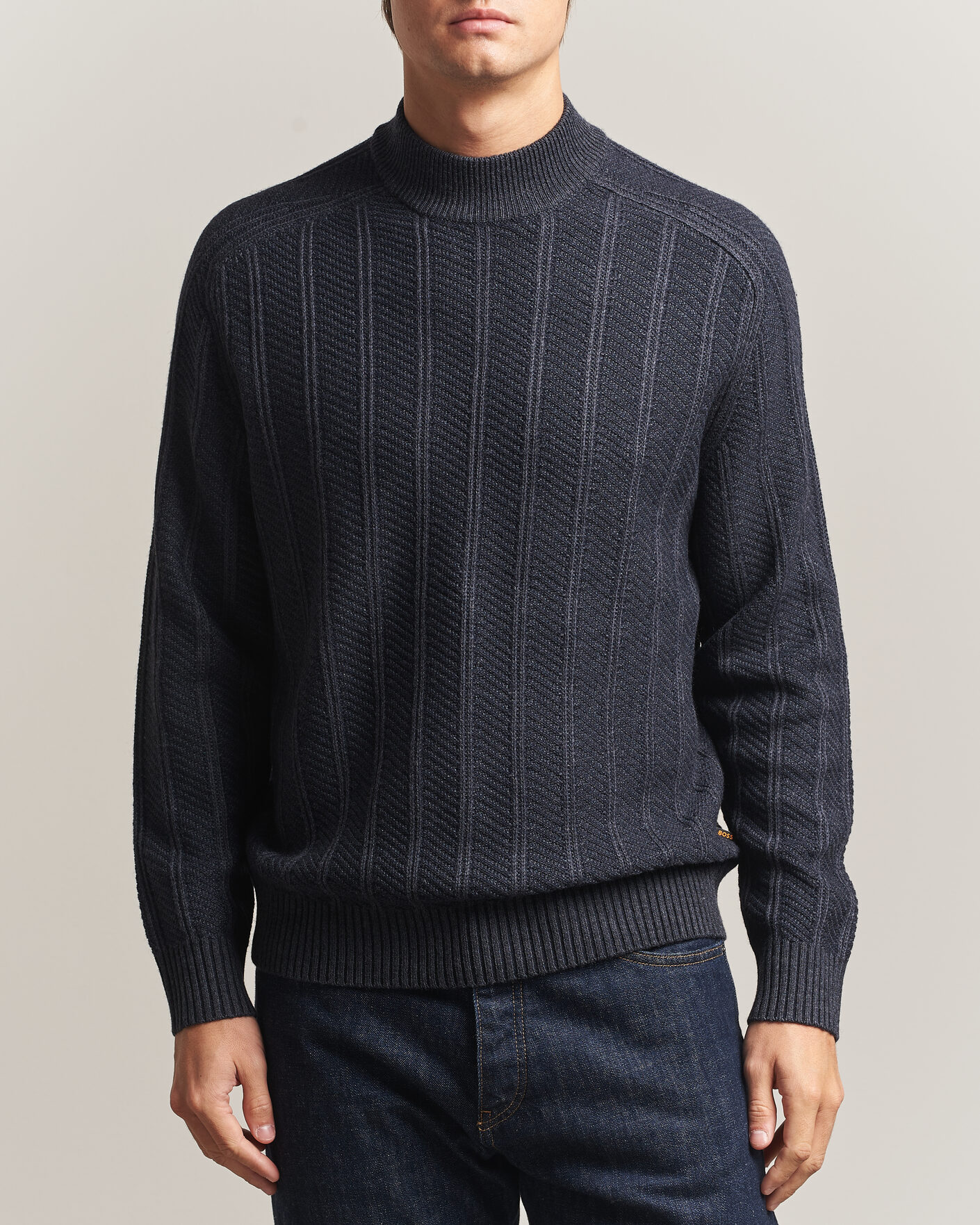 Uomini | Maglieria | BOSS ORANGE | Katoolo Wool/Cotton Knitted Turtleneck Dark Blue