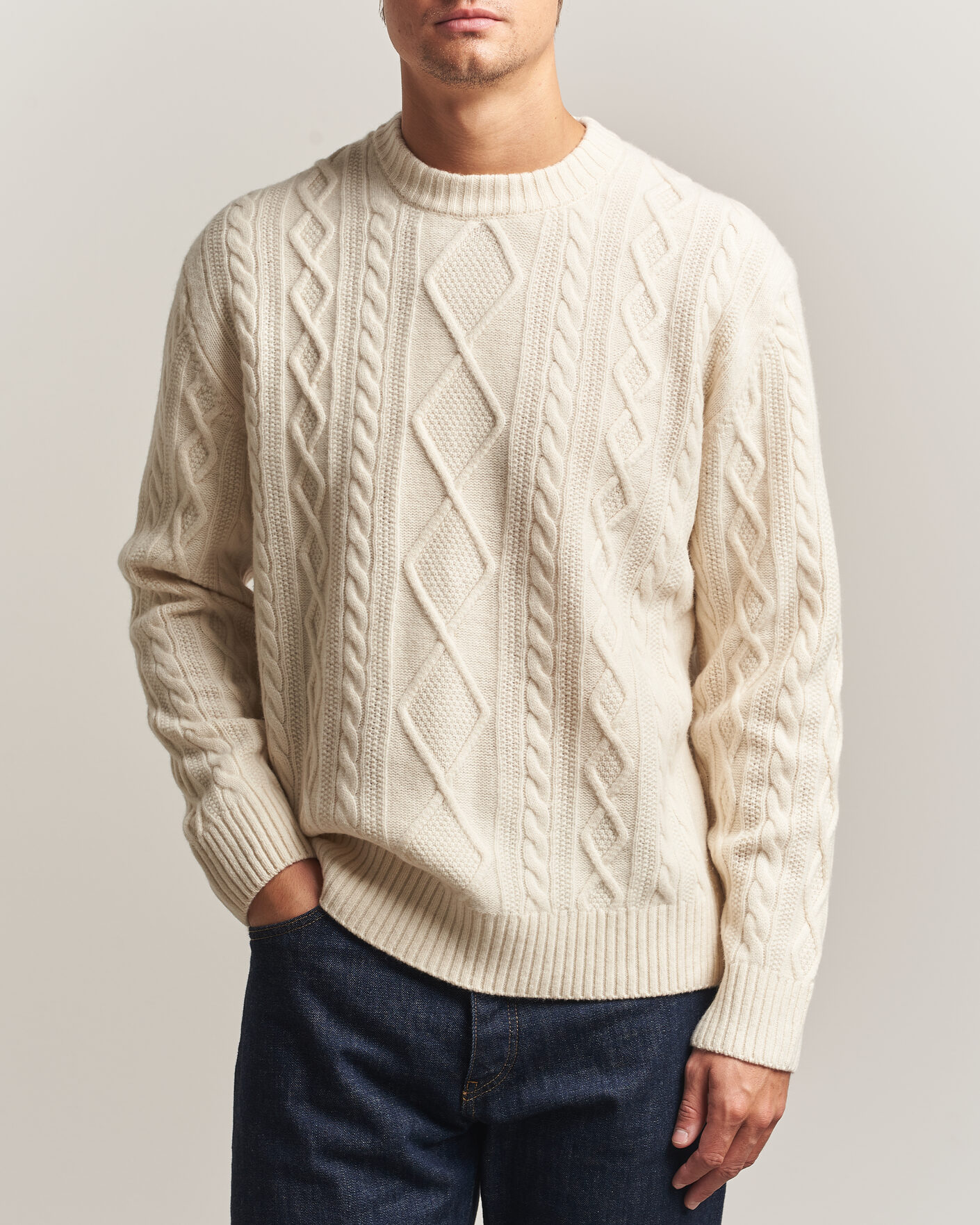 Uomini | Maglieria | BOSS ORANGE | Atreccio Wool Structured Knitted Sweater Open White