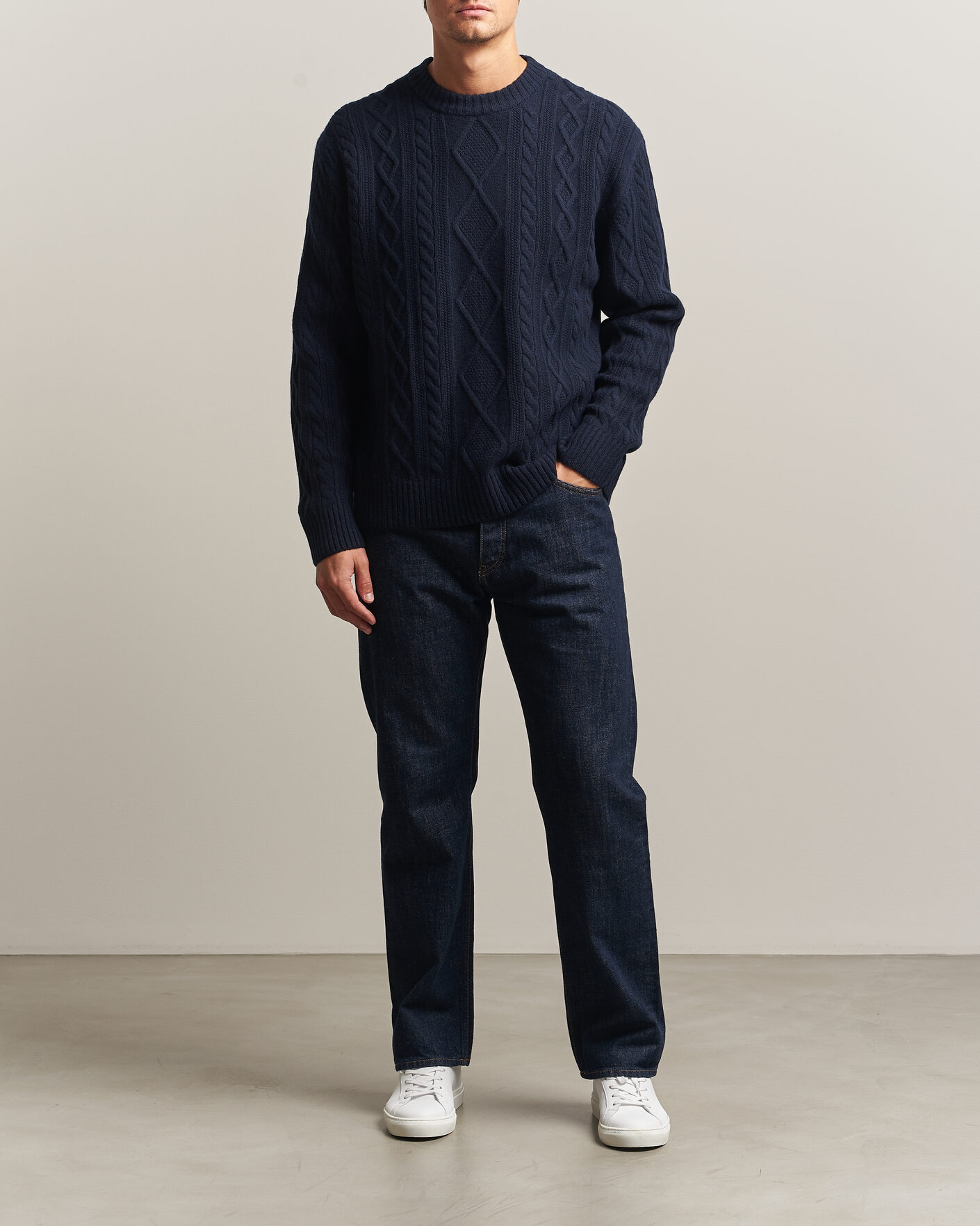 Uomini | Maglieria | BOSS ORANGE | Atreccio Wool Structured Knitted Sweater Dark Blue