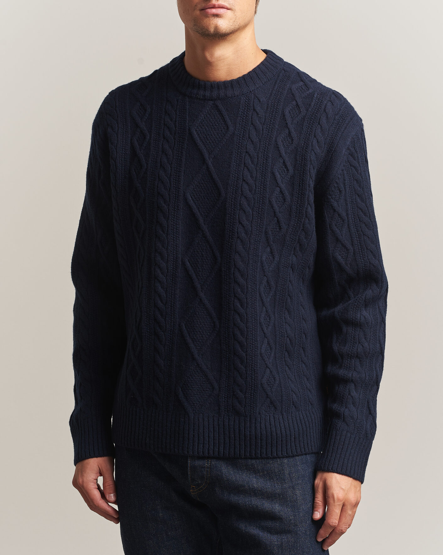 Uomini | Maglieria | BOSS ORANGE | Atreccio Wool Structured Knitted Sweater Dark Blue