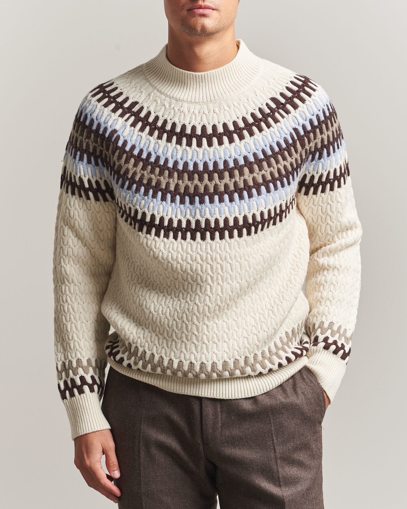 Uomini | Maglieria | BOSS BLACK | Fiotto Wool Fairisle Sweater Open White
