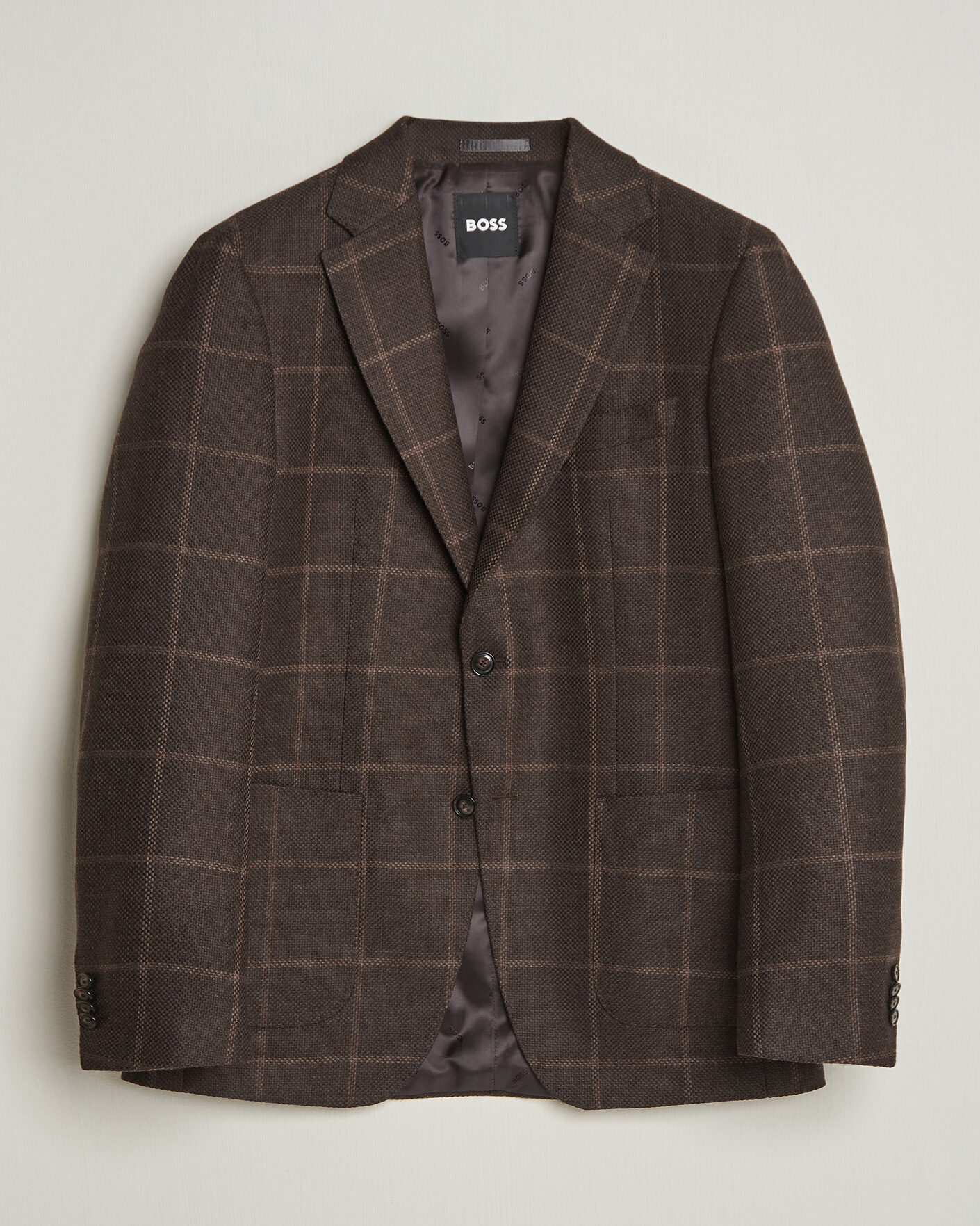 Uomini | Blazers | BOSS BLACK | Hutson Checked Wool Blazer Dark Brown