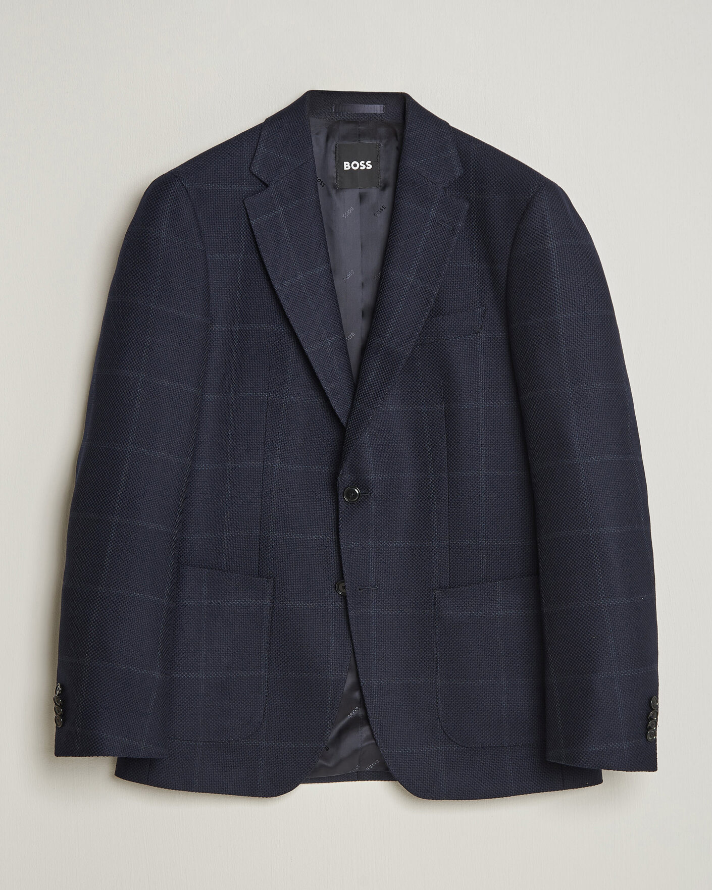 Uomini | Blazers | BOSS BLACK | Hutson Checked Wool Blazer Dark Blue