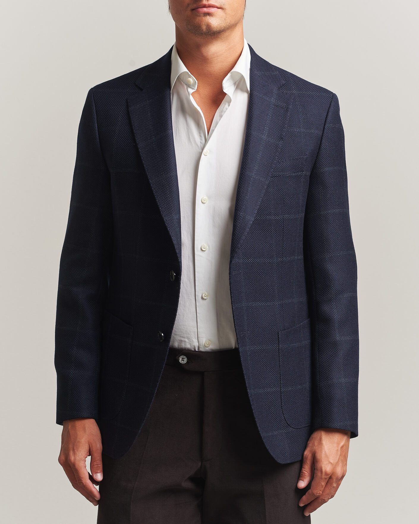 Uomini | Blazers | BOSS BLACK | Hutson Checked Wool Blazer Dark Blue