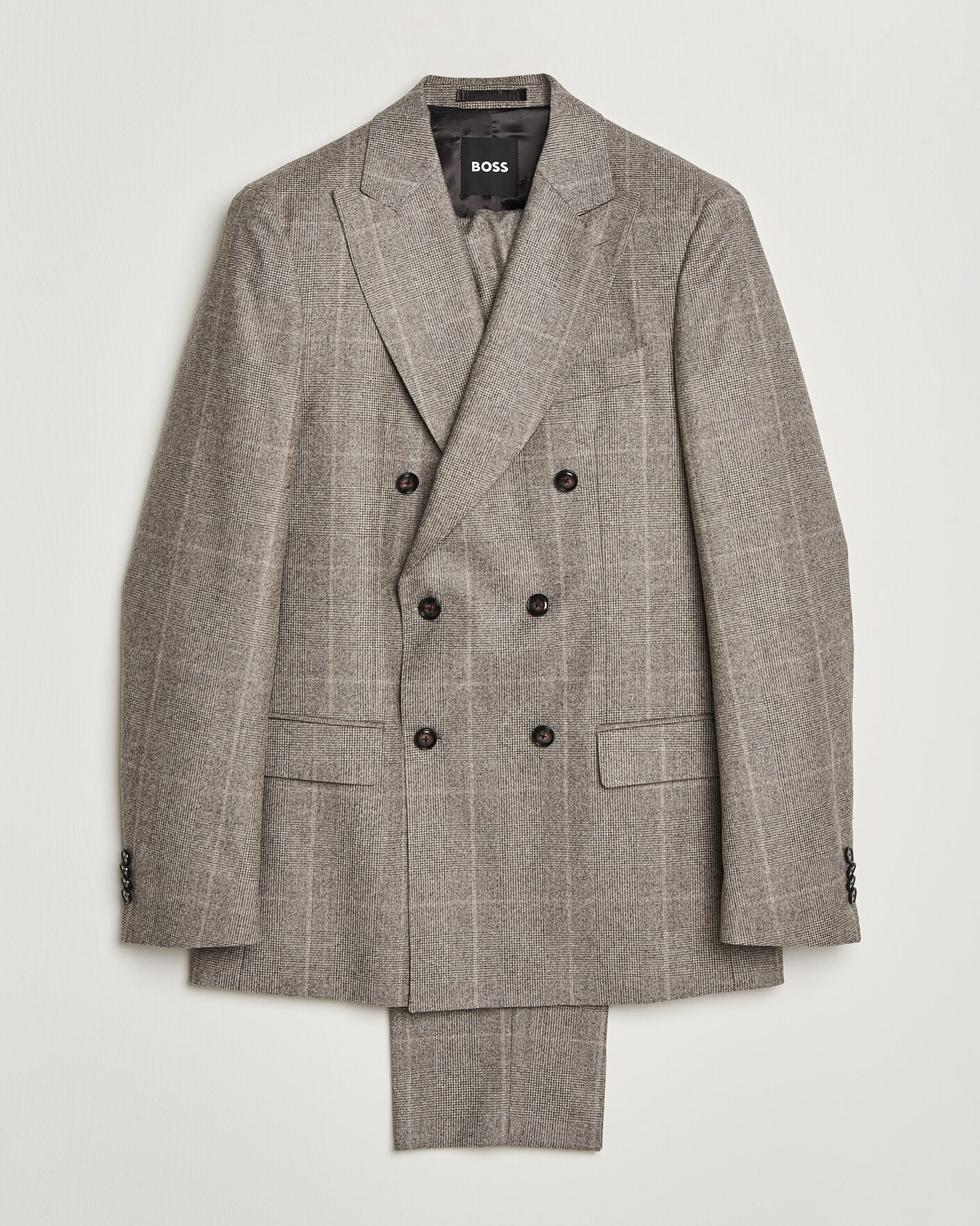 Uomini | Abiti | BOSS BLACK | Huge Wool Checked Double Breasted Suit Open Brown