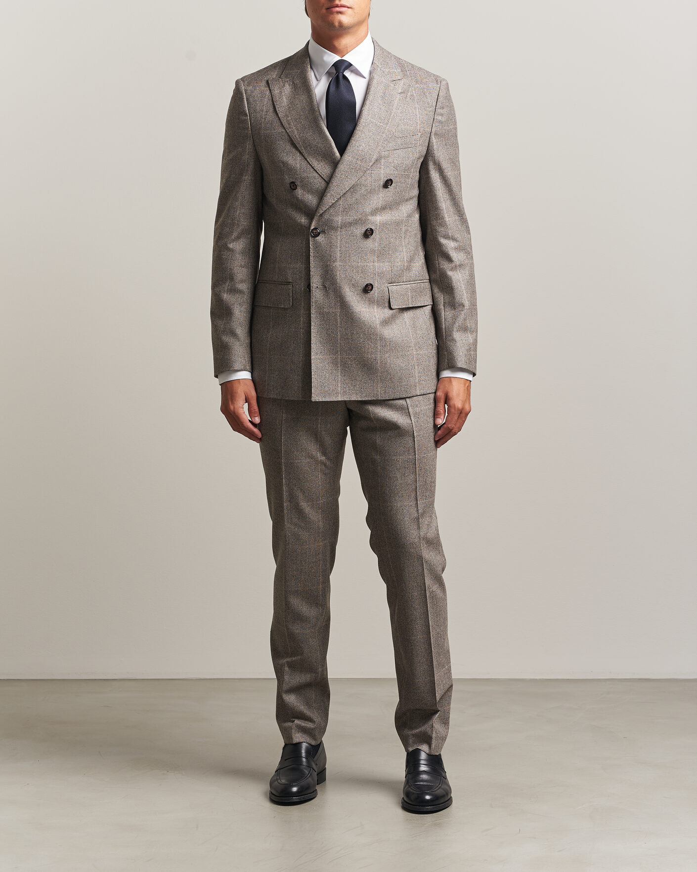 Uomini | Abiti | BOSS BLACK | Huge Wool Checked Double Breasted Suit Open Brown