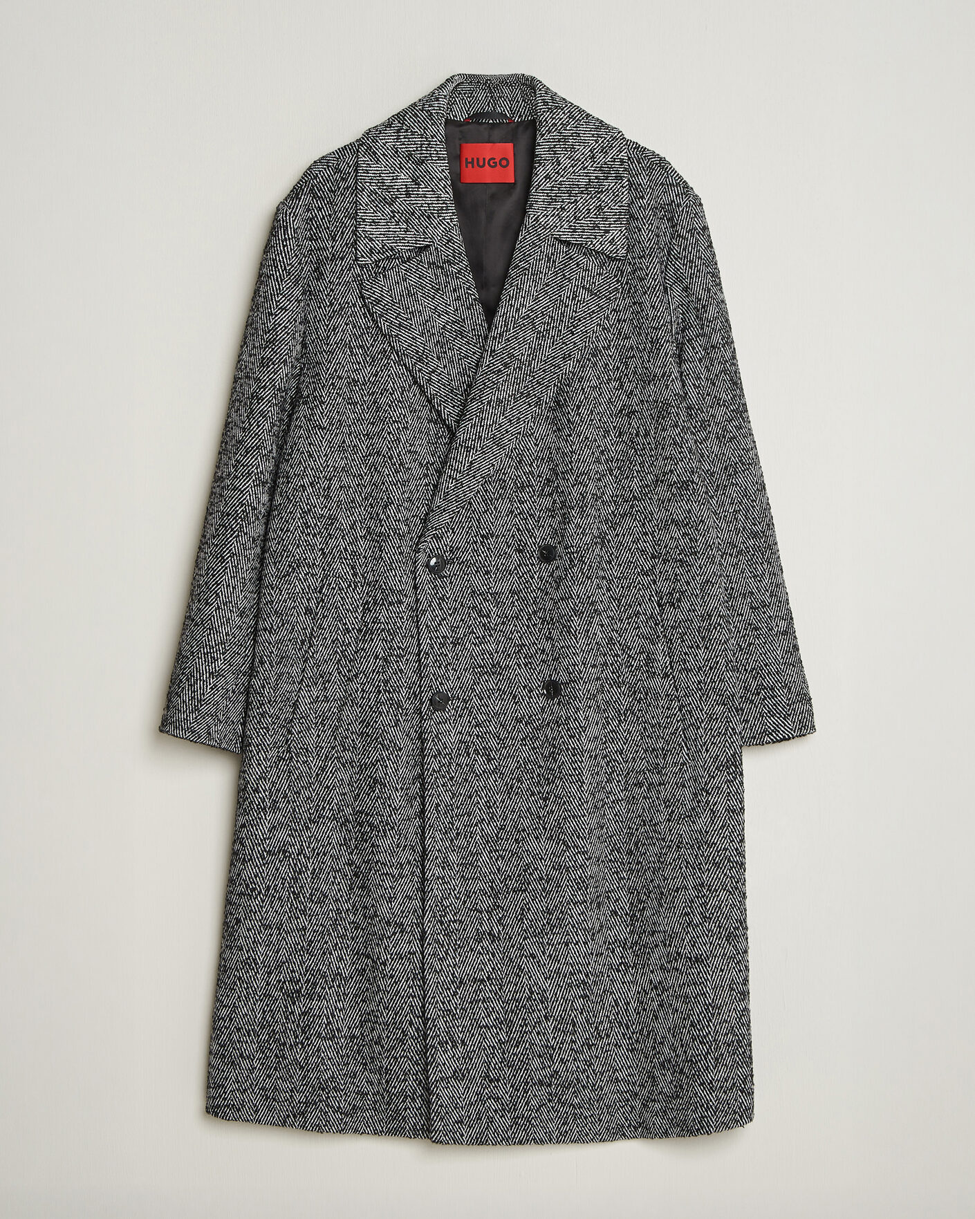 Uomini | Giacche | HUGO | Milas Herringbone Double Breasted Coat Dark Grey