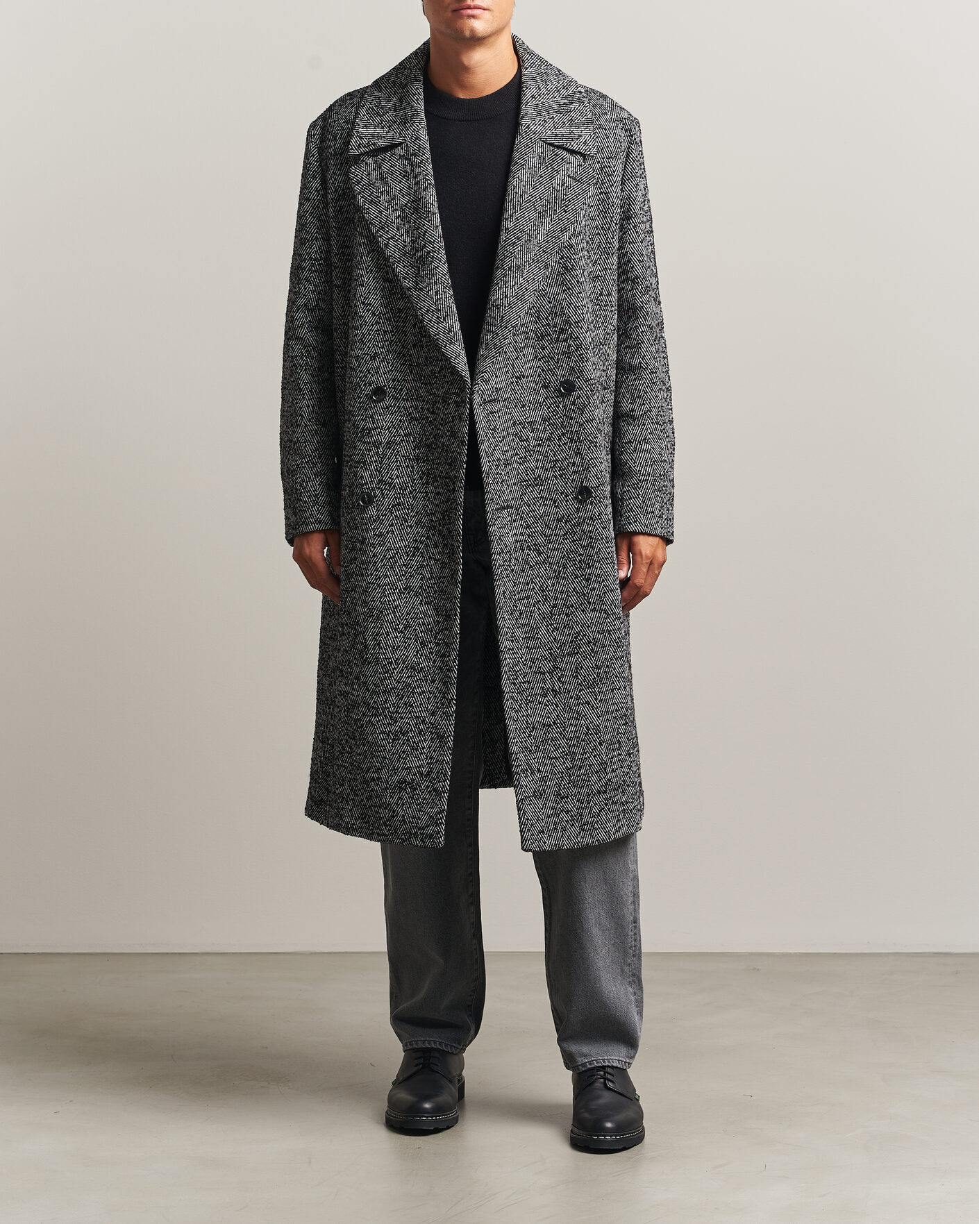 Uomini | Giacche | HUGO | Milas Herringbone Double Breasted Coat Dark Grey