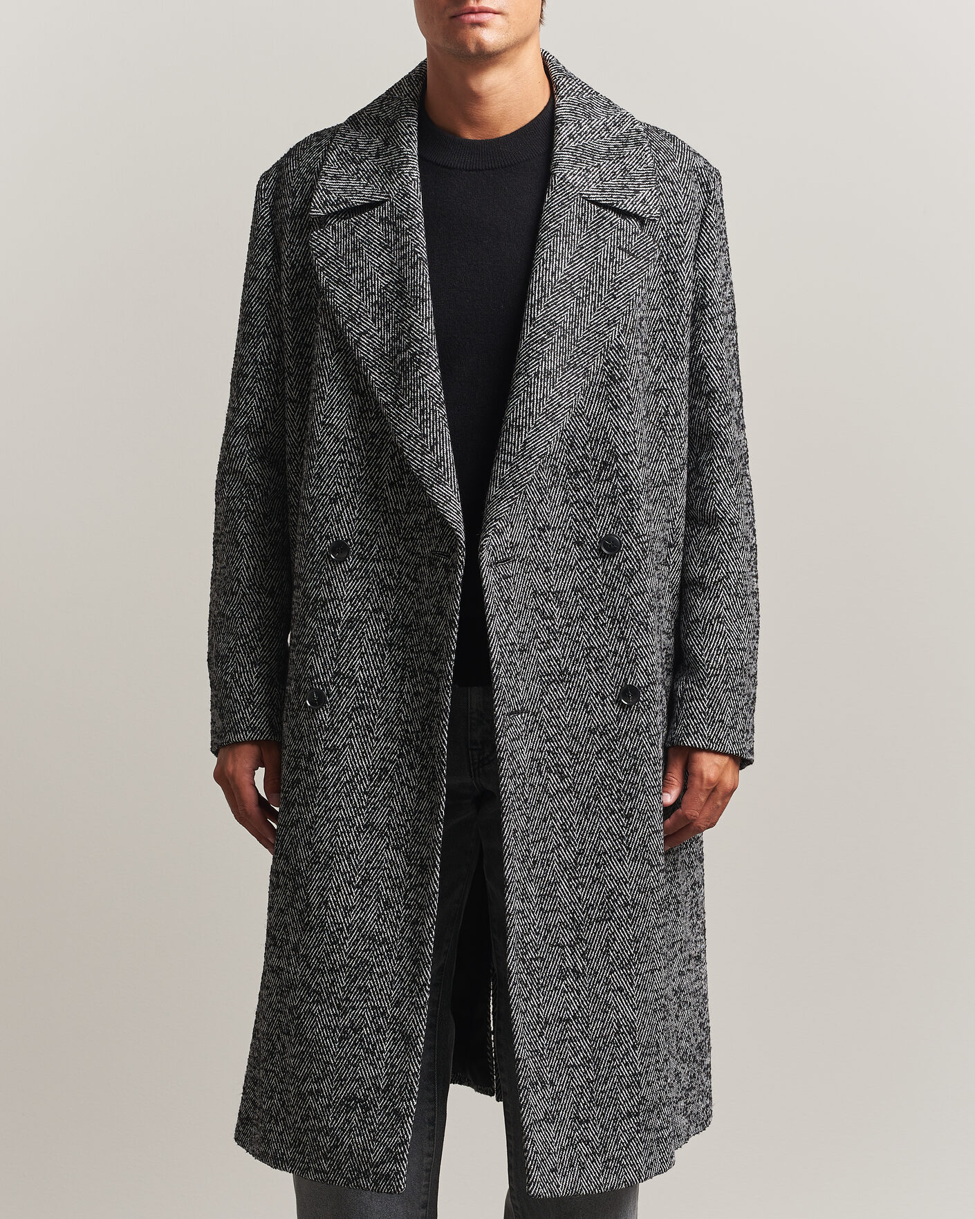 Uomini | Giacche | HUGO | Milas Herringbone Double Breasted Coat Dark Grey