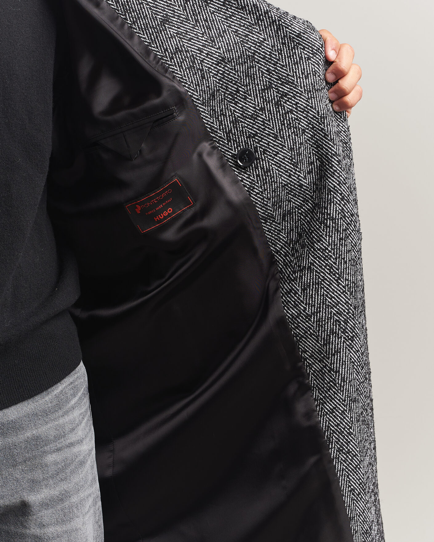 Uomini | Giacche | HUGO | Milas Herringbone Double Breasted Coat Dark Grey