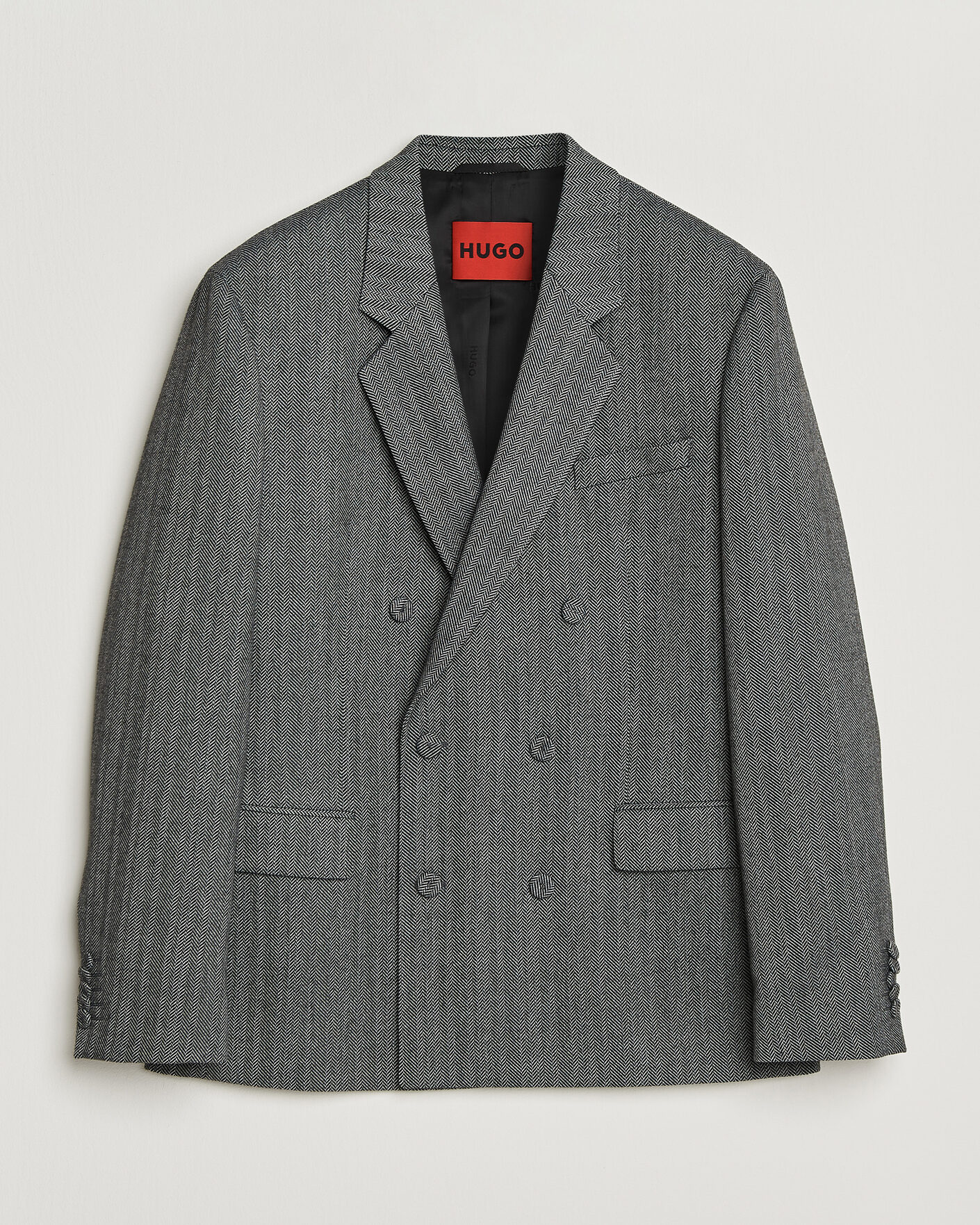Uomini | Blazers | HUGO | Karlo Herringbone Double Breasted Blazer Dark Grey