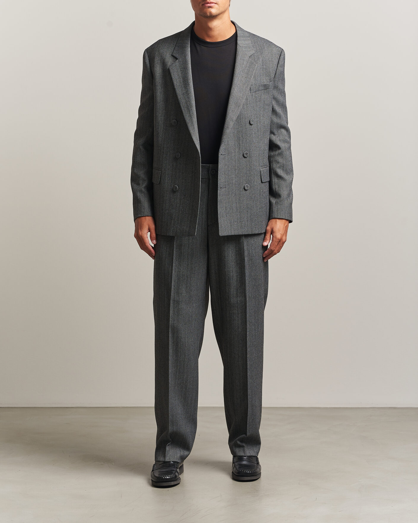 Uomini | Blazers | HUGO | Karlo Herringbone Double Breasted Blazer Dark Grey