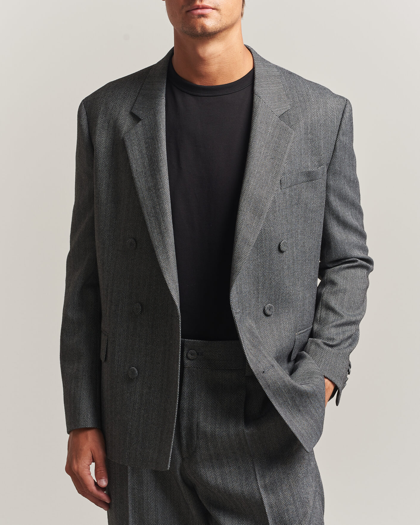 Uomini | Blazers | HUGO | Karlo Herringbone Double Breasted Blazer Dark Grey