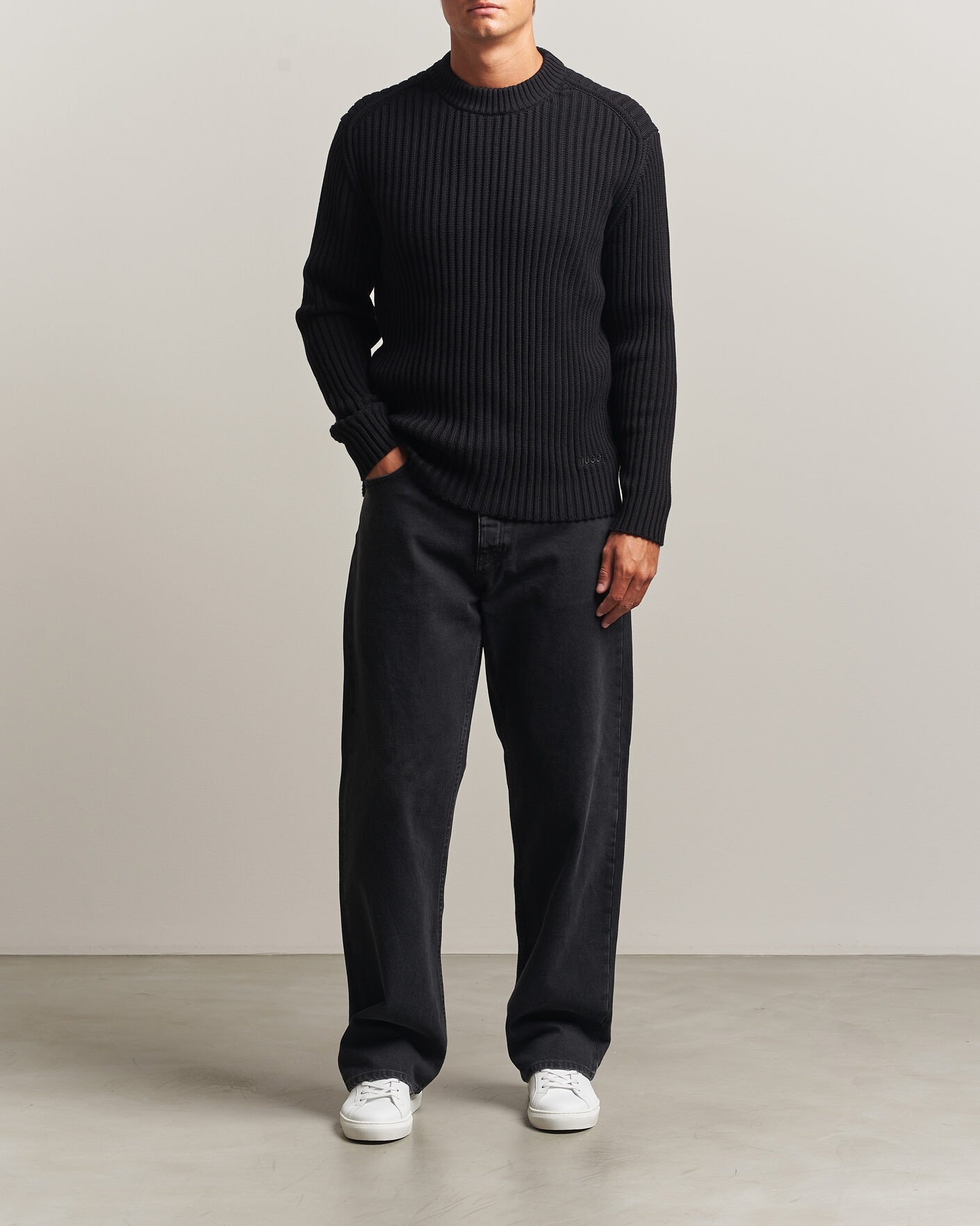 Uomini | Maglieria | HUGO | Sribban Cotton Knitted Sweater Black