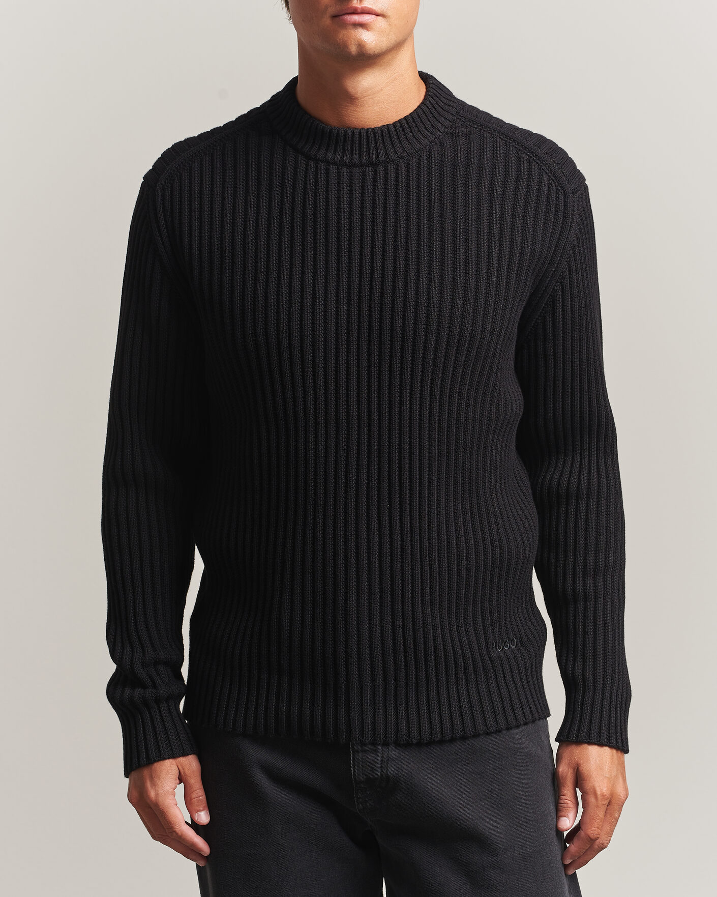 Uomini | Maglieria | HUGO | Sribban Cotton Knitted Sweater Black
